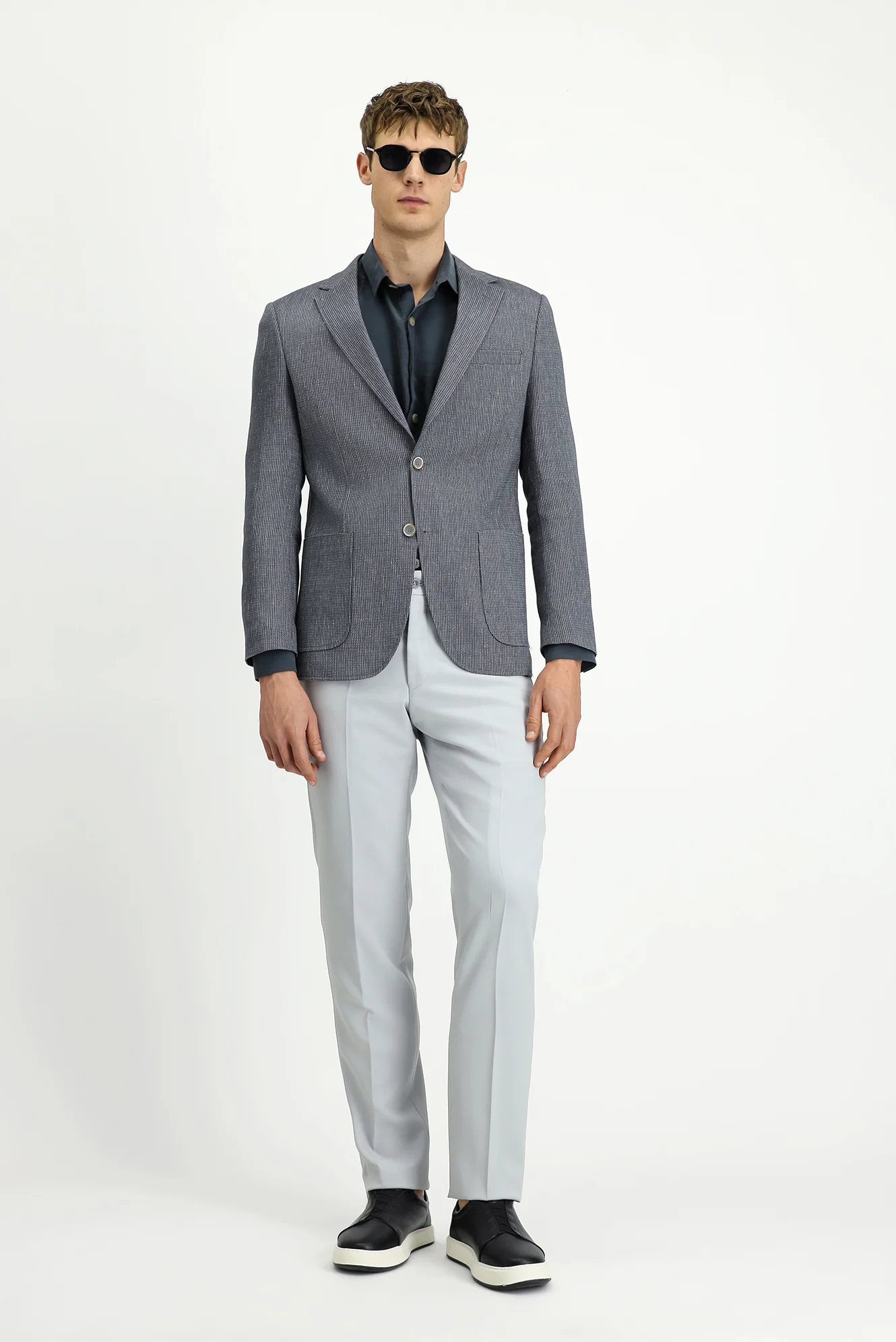 Koyu Yeşil 7 Drop Slim Fit Dar Kesim Keten Karışımlı Çizgili Spor Ceket - Image 2