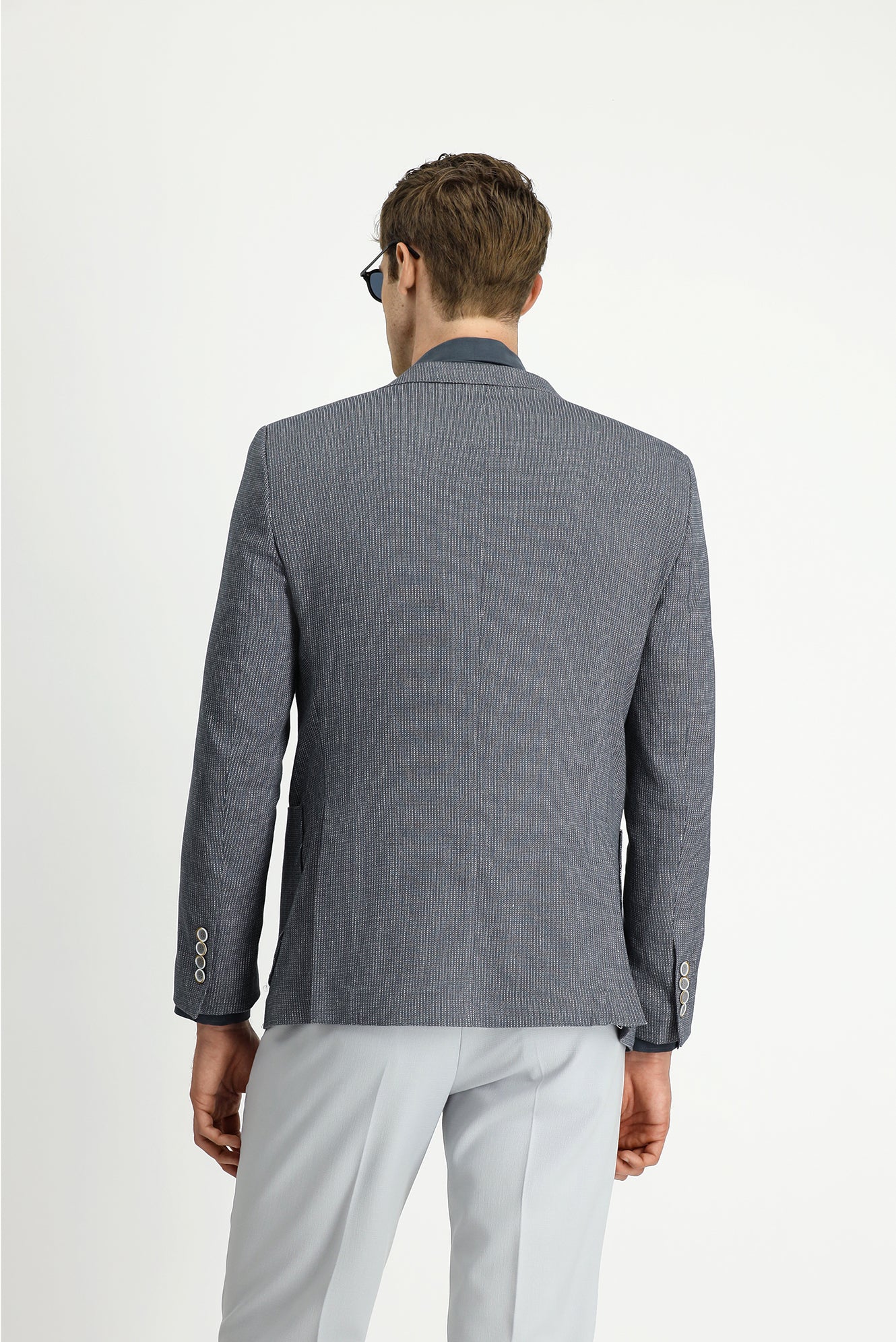 Koyu Yeşil 7 Drop Slim Fit Dar Kesim Keten Karışımlı Çizgili Spor Ceket - Image 6