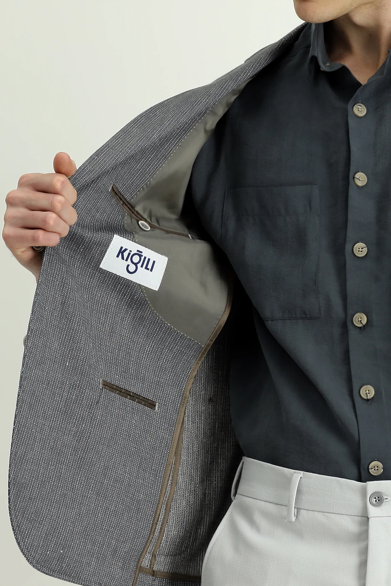 Koyu Yeşil 7 Drop Slim Fit Dar Kesim Keten Karışımlı Çizgili Spor Ceket - Image 7