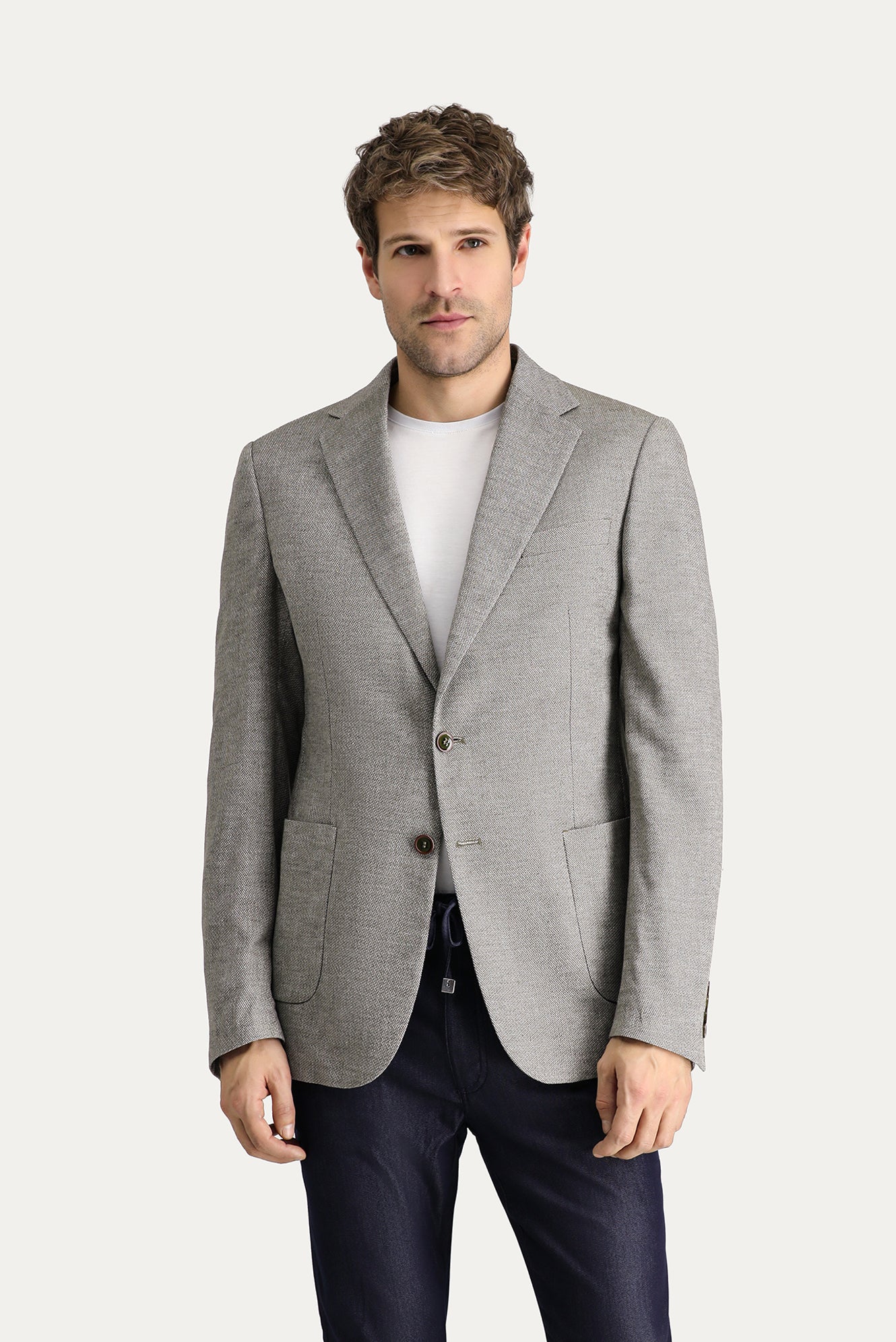 Koyu Yeşil 8 Drop Muscle Fit Uzun Atletik Kesim Klasik Desenli Keten Karışımlı Ceket - Image 3