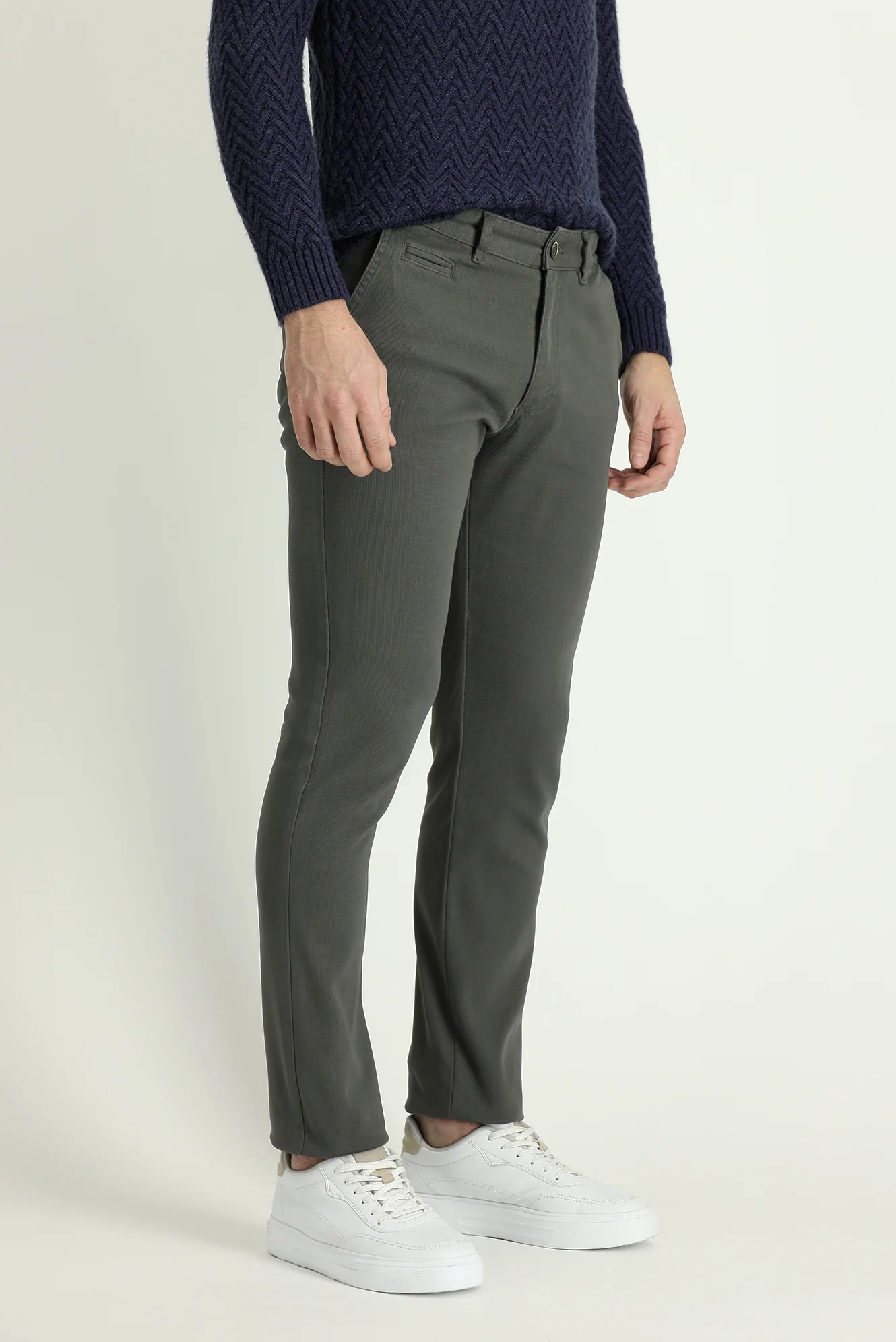 Koyu Yeşil Slim Fit Dar Kesim Likralı Kanvas / Chino Pantolon - Image 2