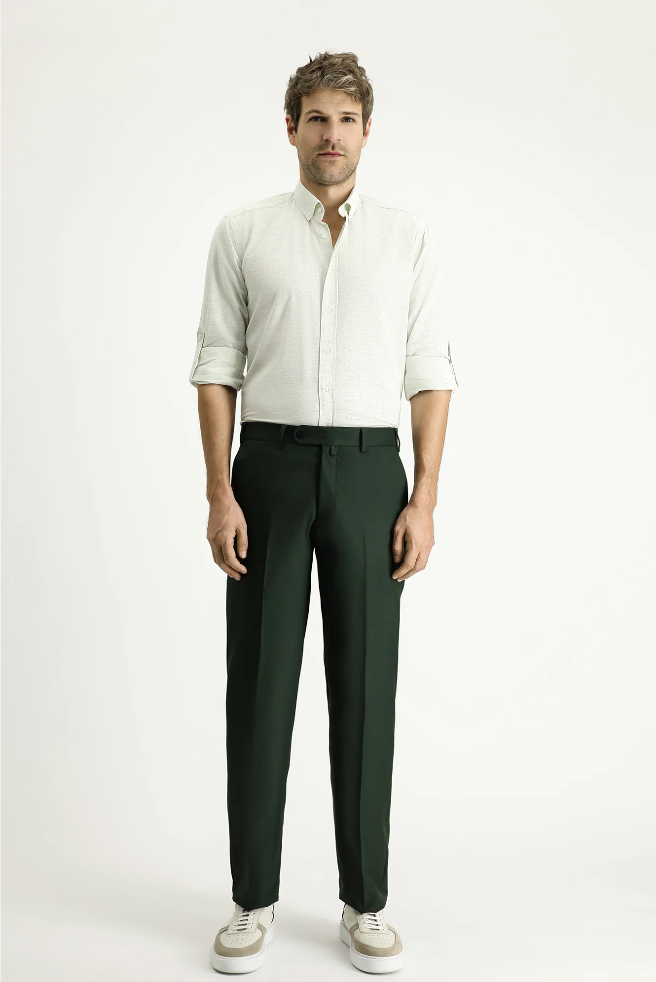 Koyu Yeşil 7 Drop Slim Fit Dar Kesim Likralı Klasik Kumaş Pantolon - Image 2