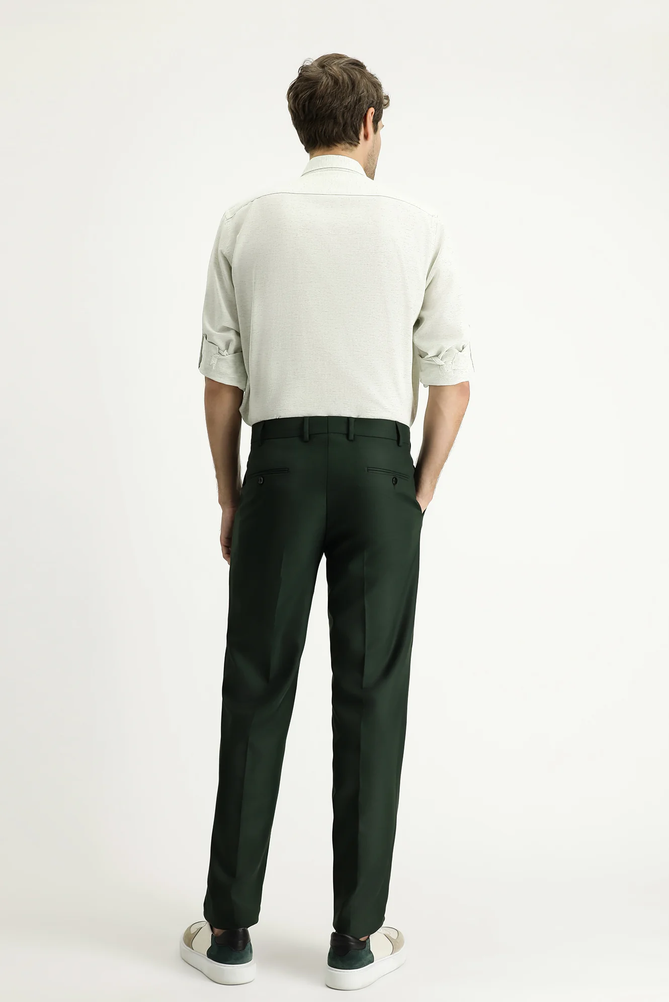 Koyu Yeşil 7 Drop Slim Fit Dar Kesim Likralı Klasik Kumaş Pantolon - Image 4