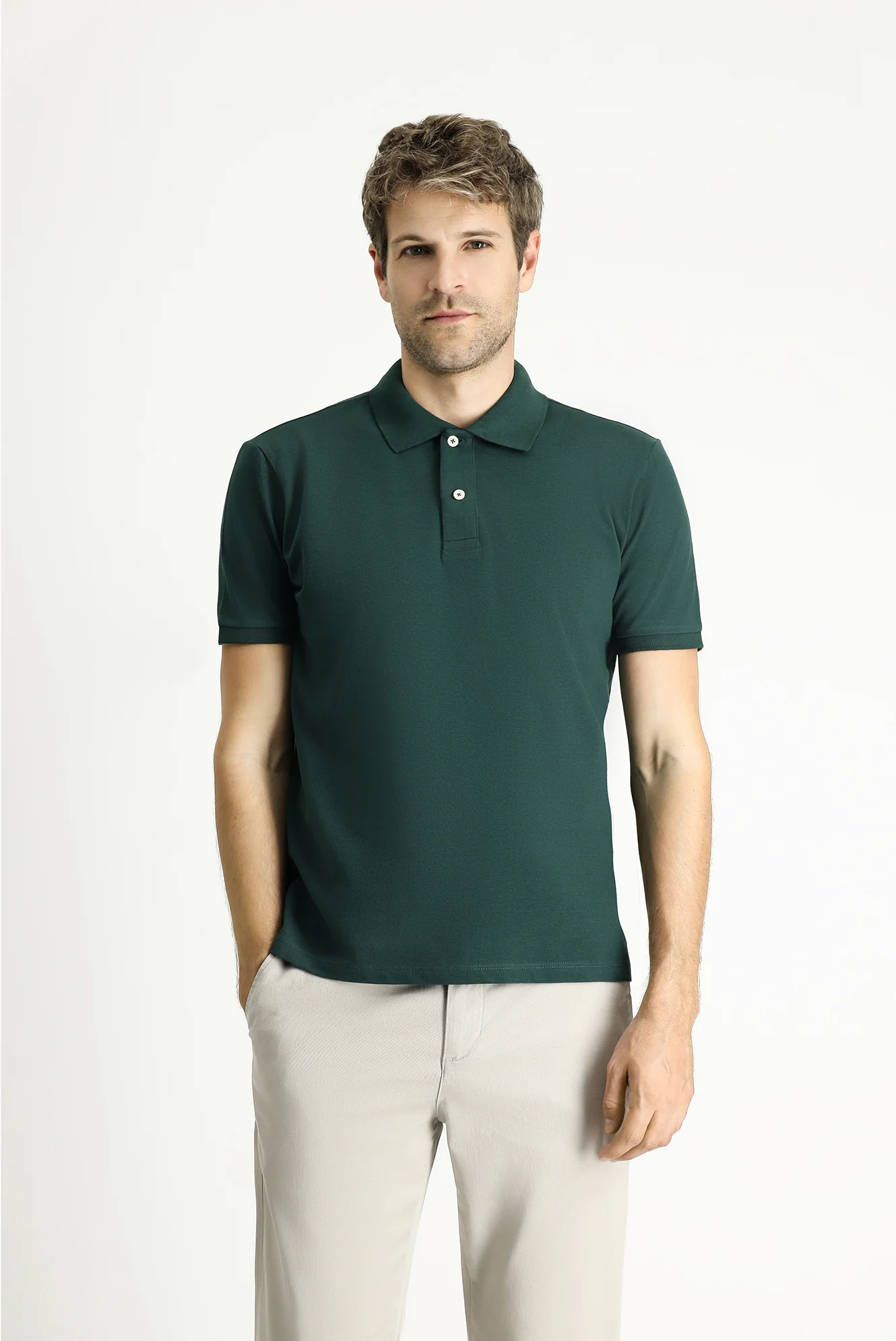 Koyu Yeşil Polo Yaka Slim Fit Nakışlı %100 Pamuk Tişört - Image 3