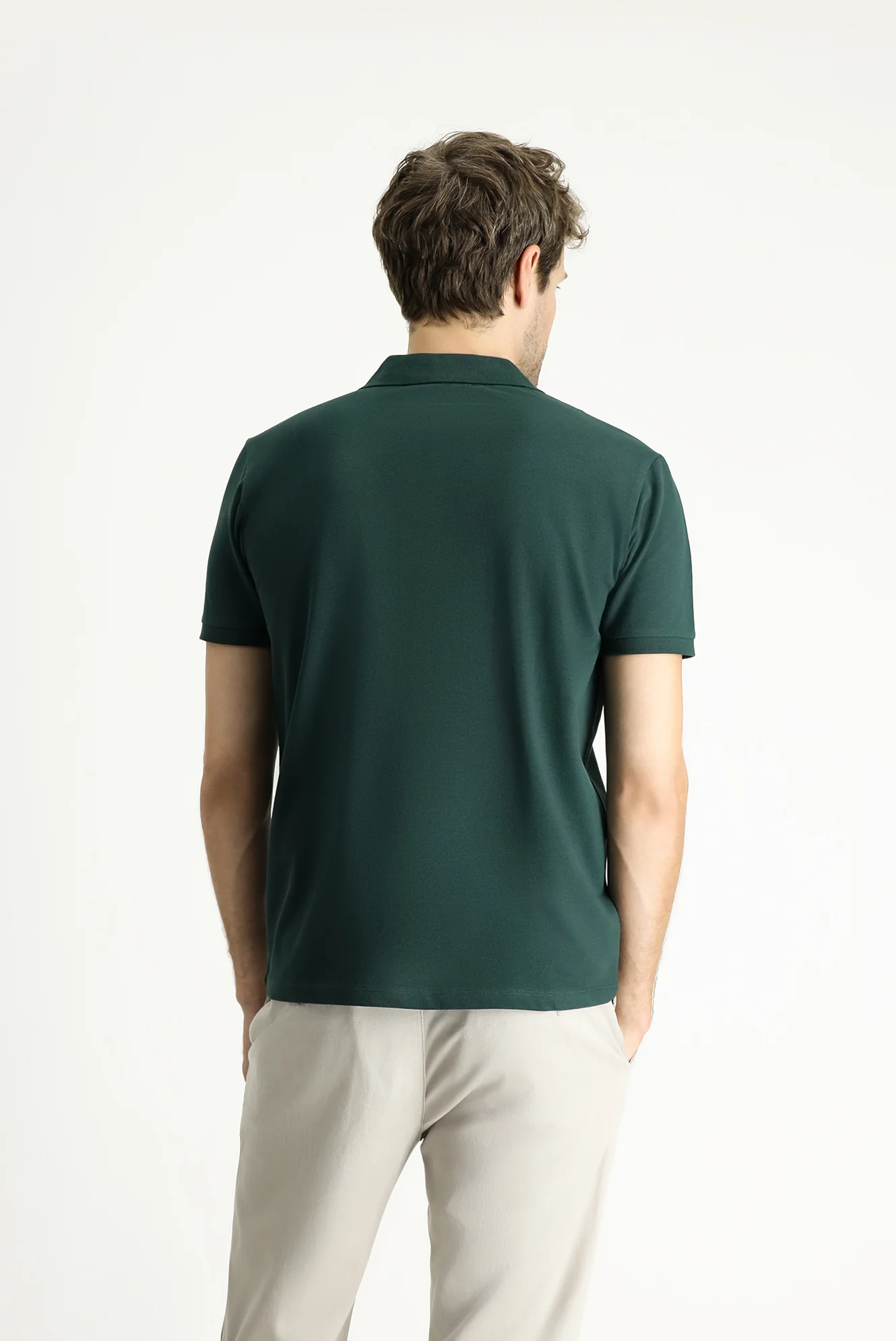 Koyu Yeşil Polo Yaka Slim Fit Nakışlı %100 Pamuk Tişört - Image 4