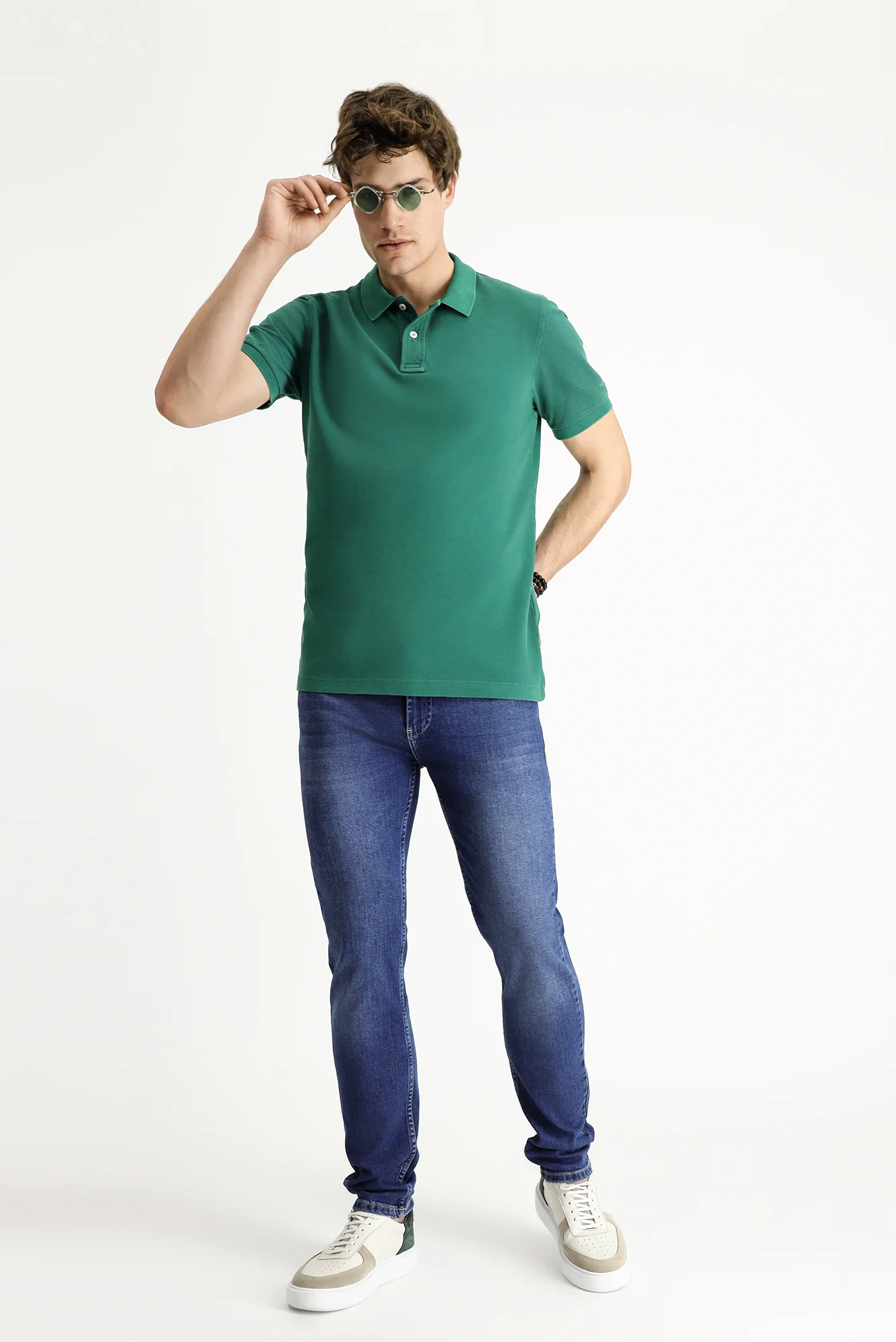 Koyu Yeşil Slim Fit Dar Kesim Nakışlı Pamuk Polo Yaka Tişört - Image 2