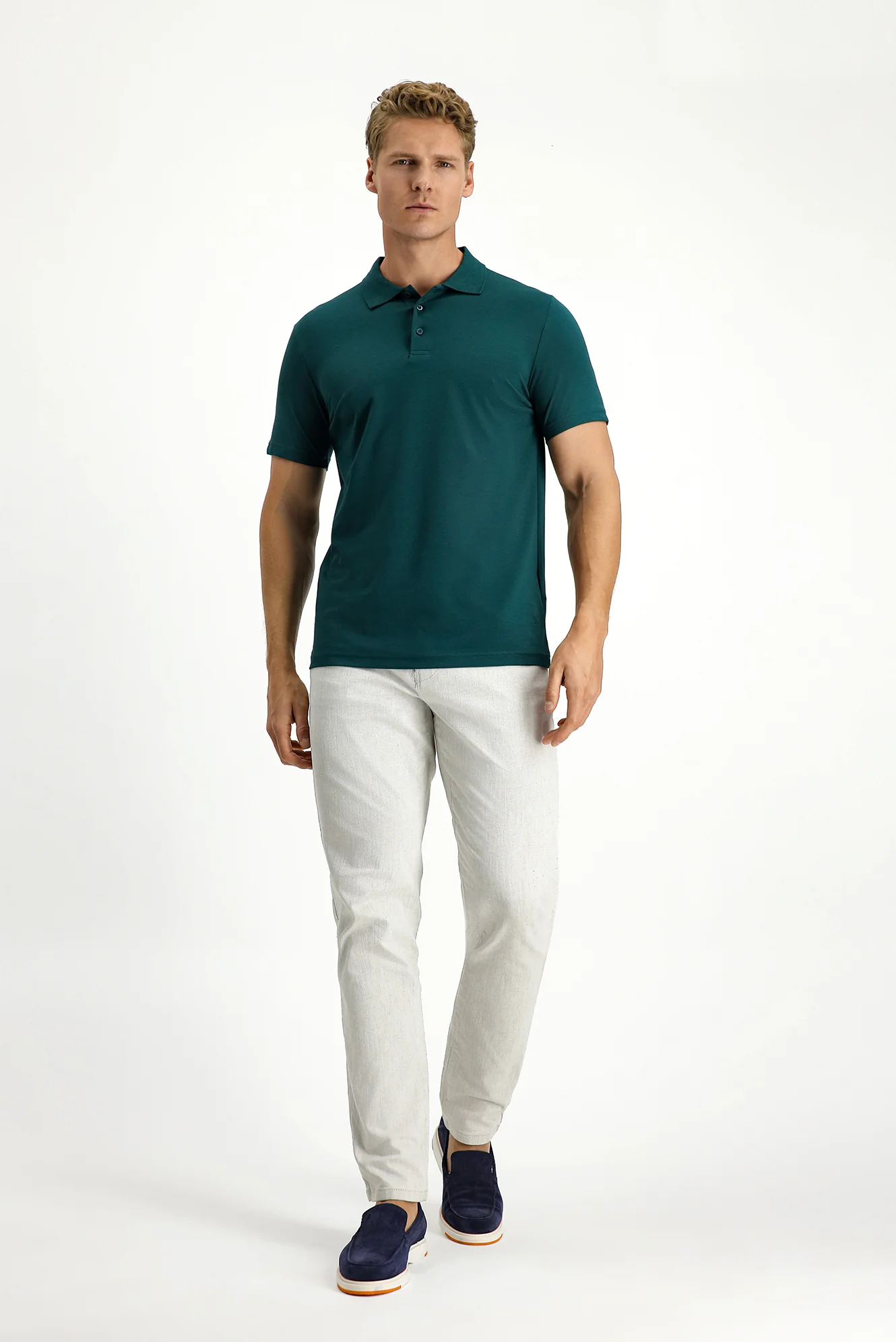 Koyu Yeşil Slim Fit Dar Kesim Nakışlı Pamuklu Polo Yaka Tişört - Image 2