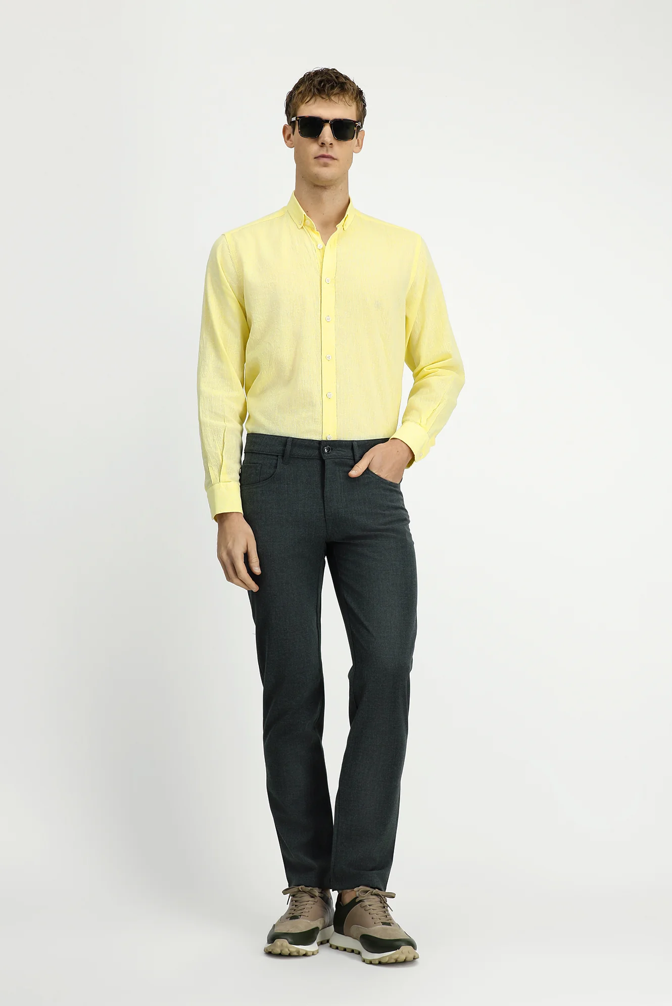 Koyu Yeşil 7 Drop Slim Fit Dar Kesim Yünlü Kumaş Pantolon - Image 2