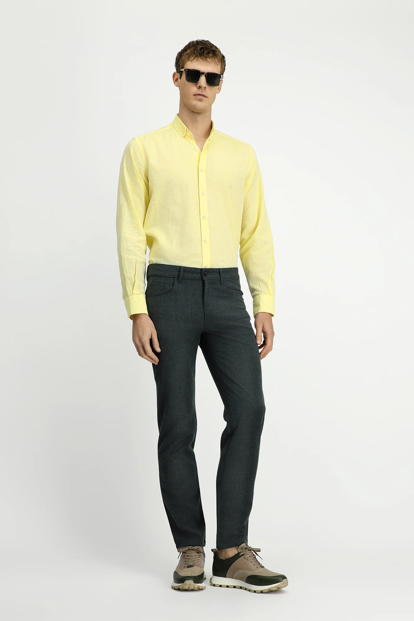 Koyu Yeşil 7 Drop Slim Fit Dar Kesim Yünlü Kumaş Pantolon - Image 3