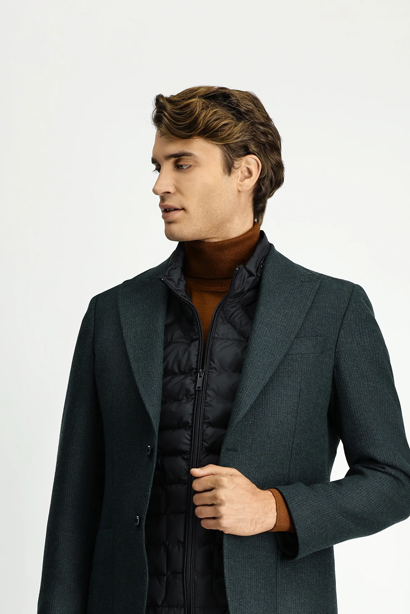 Koyu Yeşil 7 Drop Slim Fit Dar Kesim Yünlü Desenli Spor Ceket - Image 3