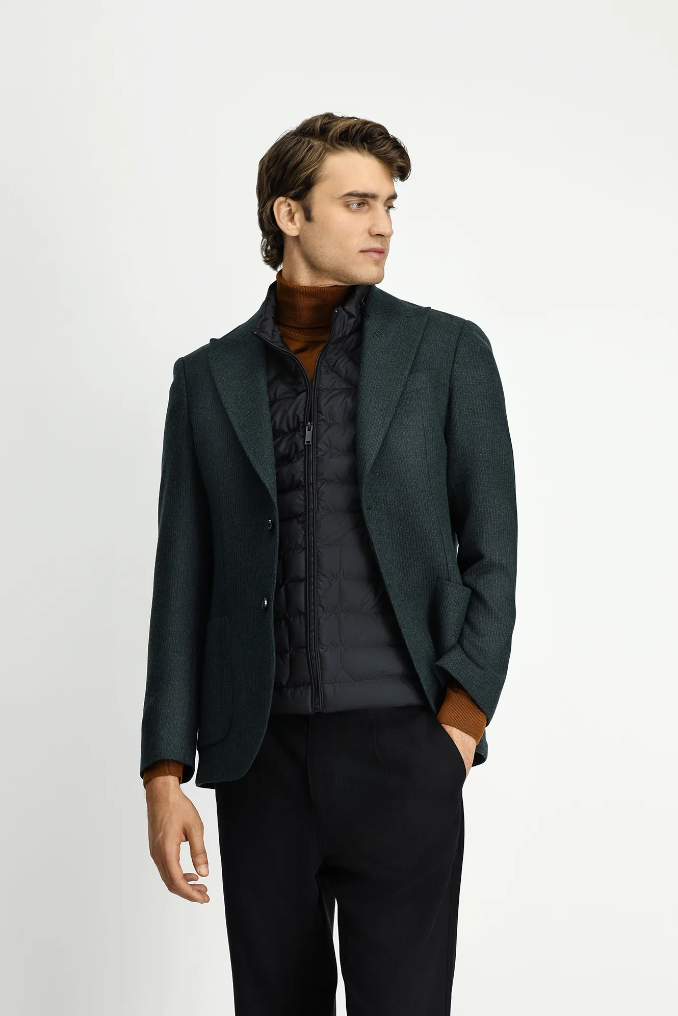 Koyu Yeşil 7 Drop Slim Fit Dar Kesim Yünlü Desenli Spor Ceket - Image 4