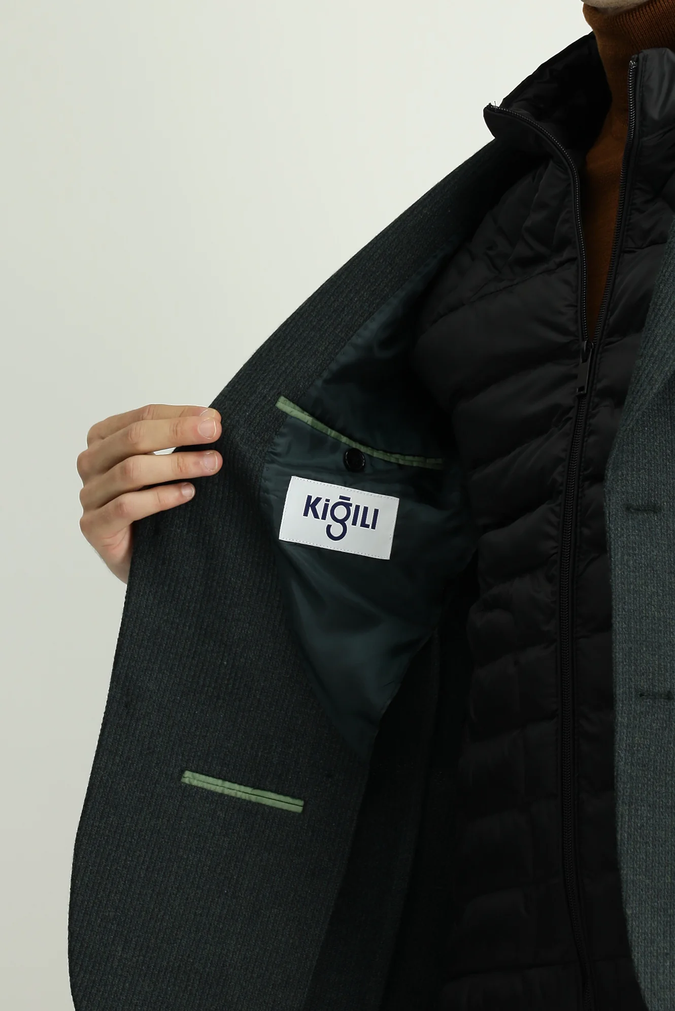 Koyu Yeşil 7 Drop Slim Fit Dar Kesim Yünlü Desenli Spor Ceket - Image 6