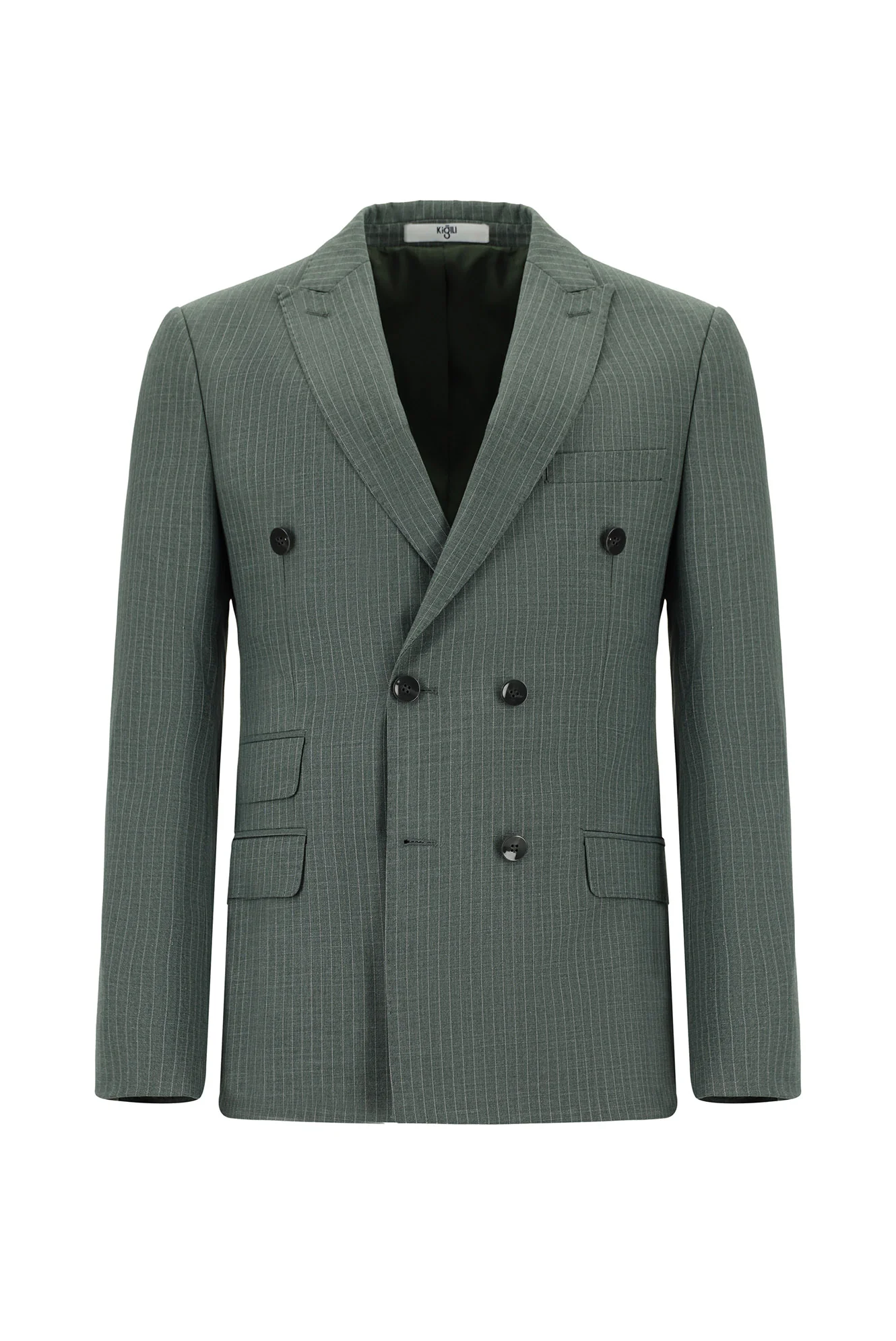 Koyu Yeşil 7 Drop Super Slim Fit Eksra Dar Kesim Çizgili Kruvaze Takım Elbise - Image 2