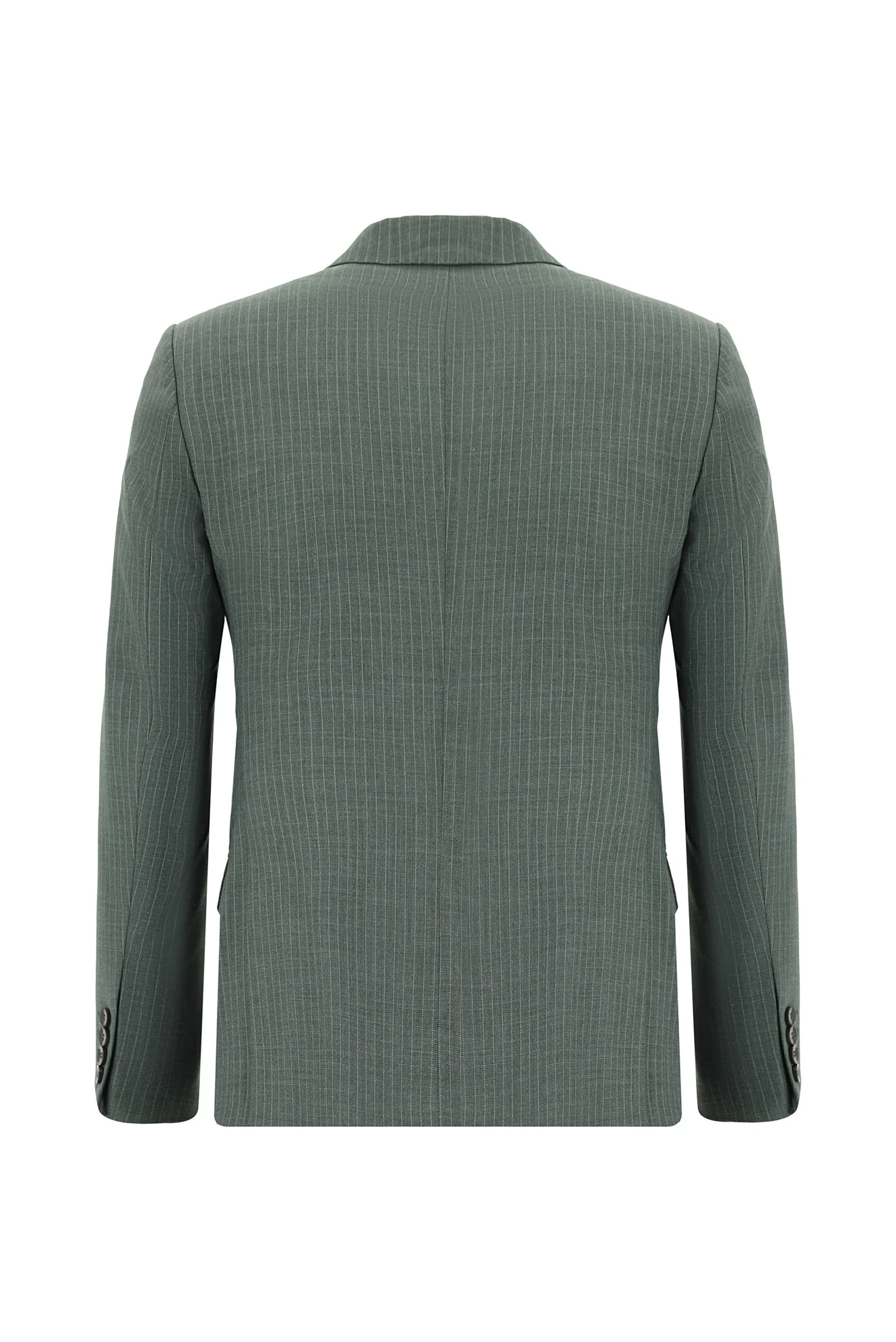 Koyu Yeşil 7 Drop Super Slim Fit Eksra Dar Kesim Çizgili Kruvaze Takım Elbise - Image 3