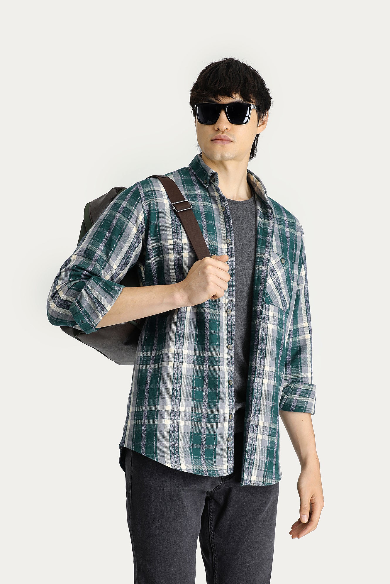 Koyu Yeşil Uzun Kol Regular Fit Ekose Oduncu Pamuk Gömlek - Image 3