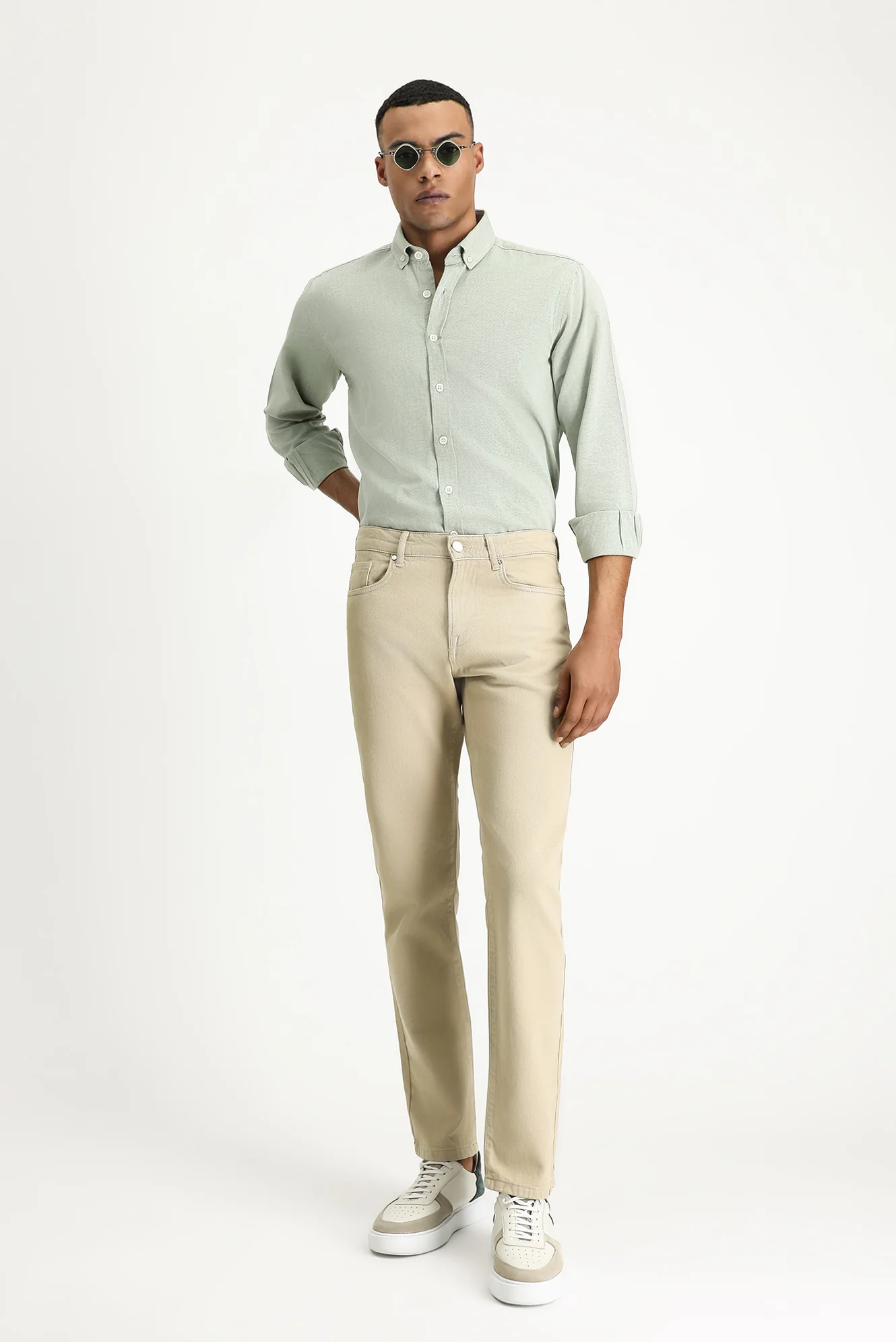 Koyu Yeşil Uzun Kol Regular Fit Oxford Pamuk Gömlek - Image 7