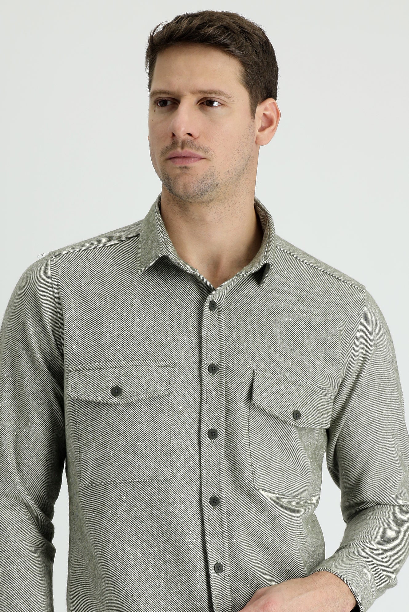 Koyu Yeşil Uzun Kol Slim Fit Dar Kesim Desenli Shacket Oduncu Gömlek - Image 2