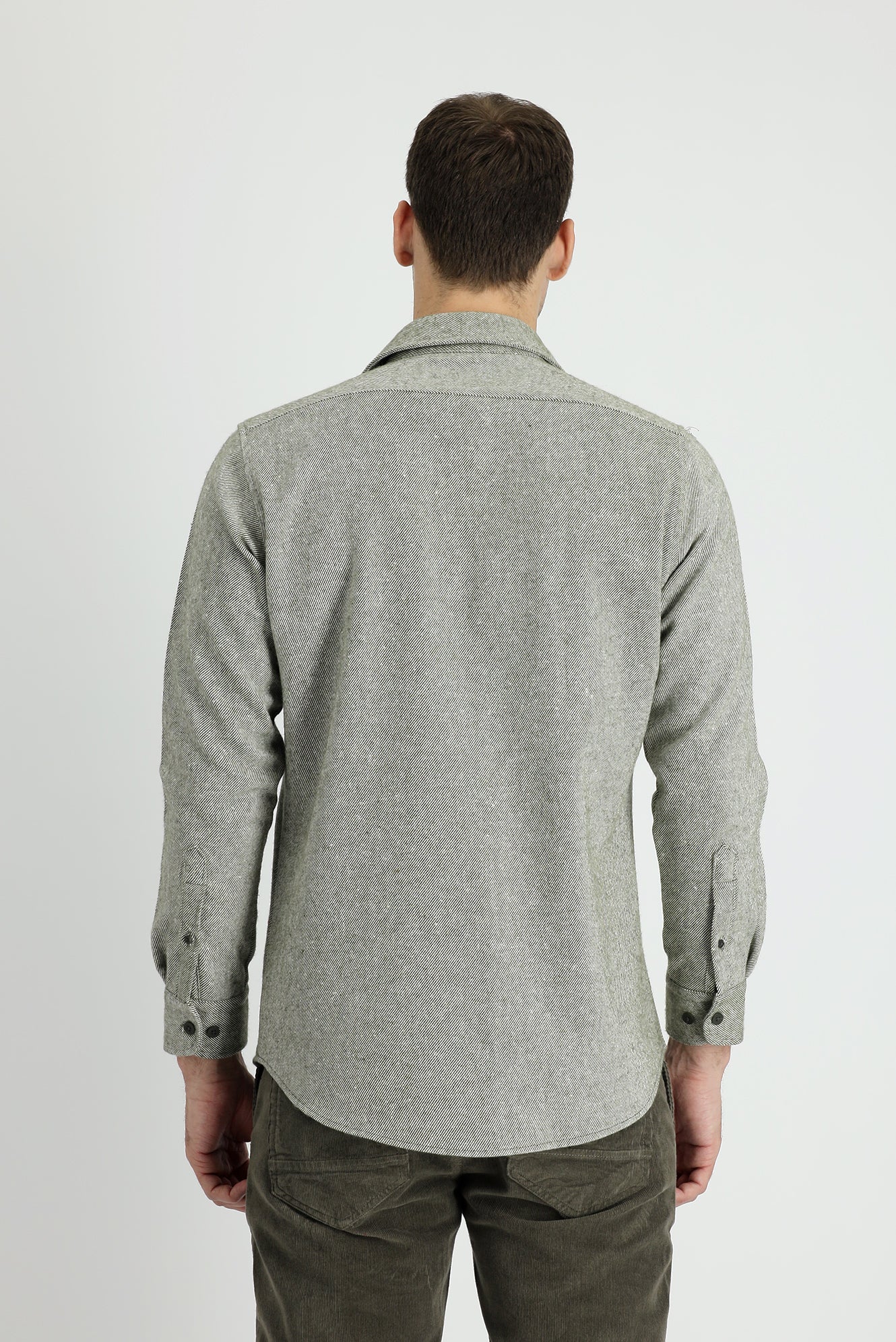 Koyu Yeşil Uzun Kol Slim Fit Dar Kesim Desenli Shacket Oduncu Gömlek - Image 3