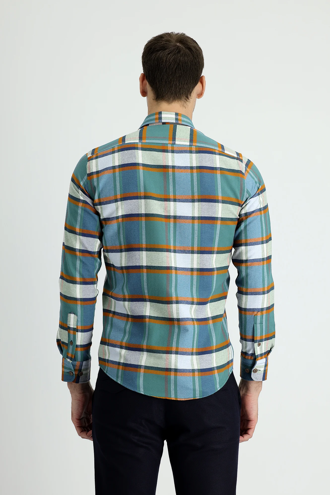 Koyu Yeşil Uzun Kol Slim Fit Dar Kesim Ekose Oduncu Pamuklu Gömlek - Image 2