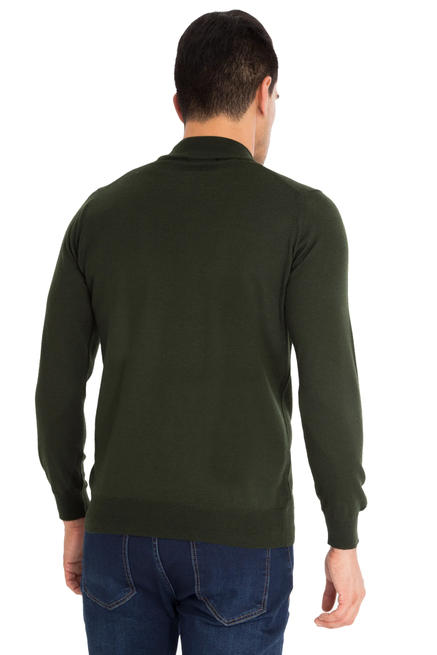 Koyu Yesil Yarım Balıkçı Yaka Regular Fit Yünlü Triko Kazak - Image 4