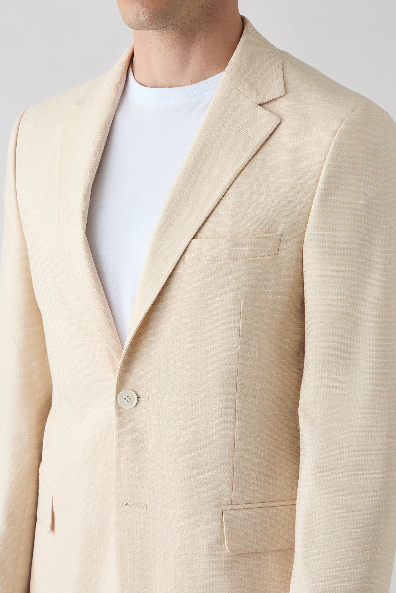 Krem 6 Drop Regular Fit Standart Kesim Mono Yaka Desenli Likralı Klasik Ceket - Image 4