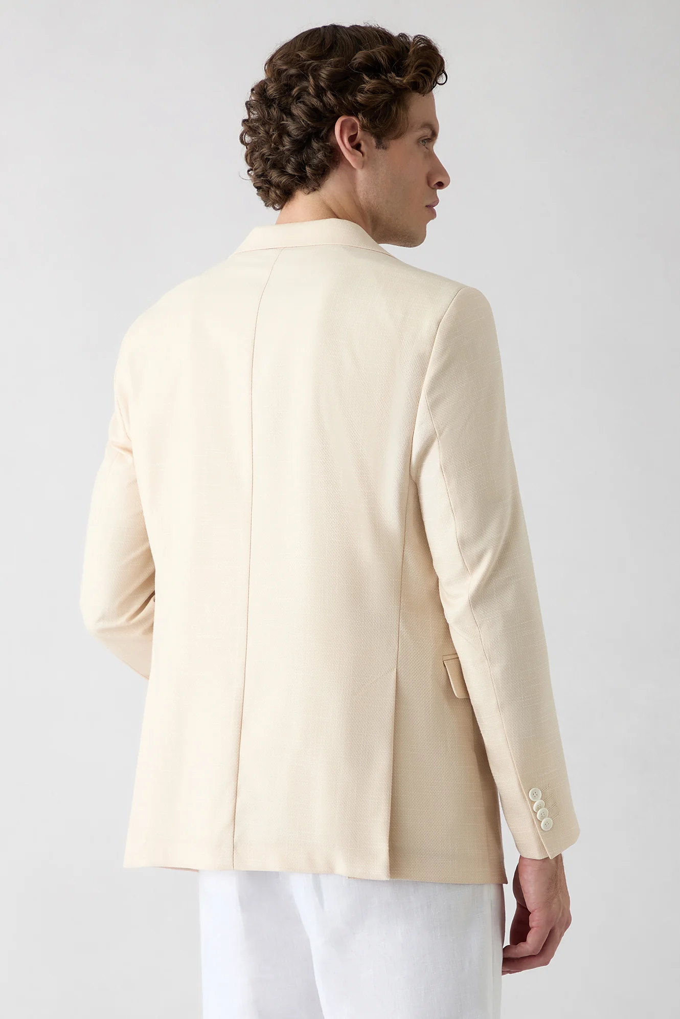 Krem 6 Drop Regular Fit Standart Kesim Mono Yaka Desenli Likralı Klasik Ceket - Image 7