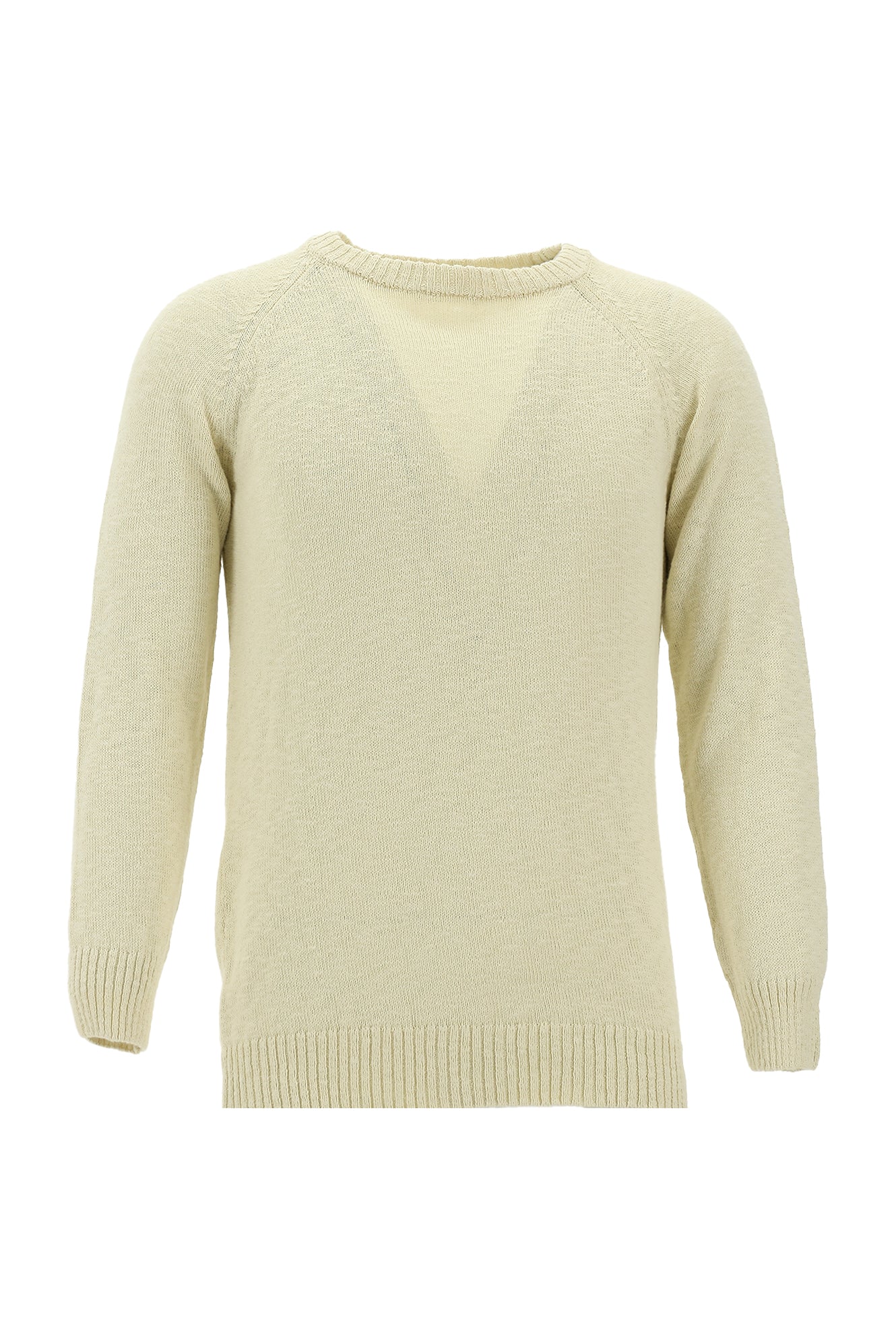 Krem Bisiklet Yaka Slim Fit Dar Kesim Pamuk Triko Kazak