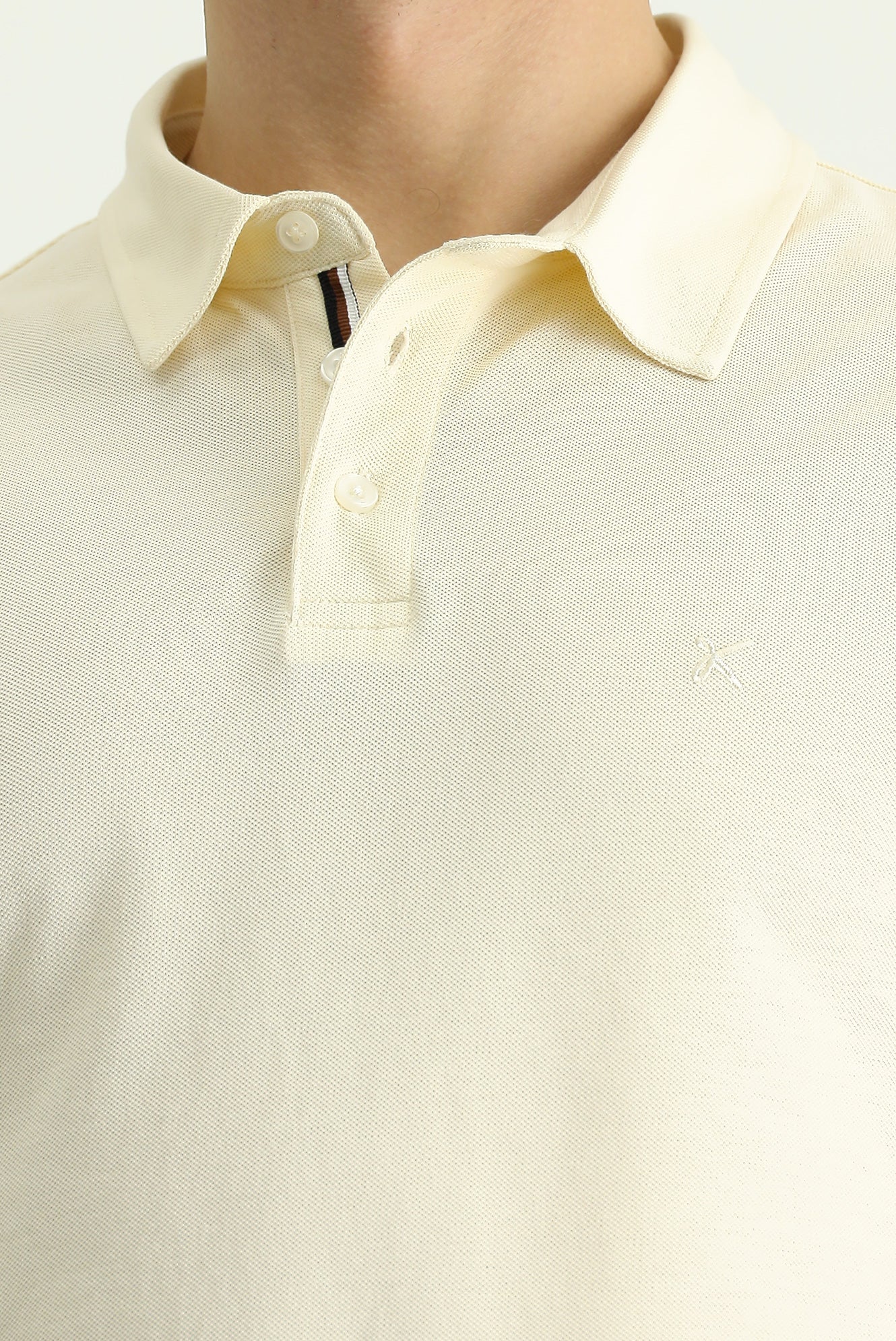 Krem Polo Yaka Slim Fit Dar Kesim Nakışlı Pamuk Tişört - Image 6
