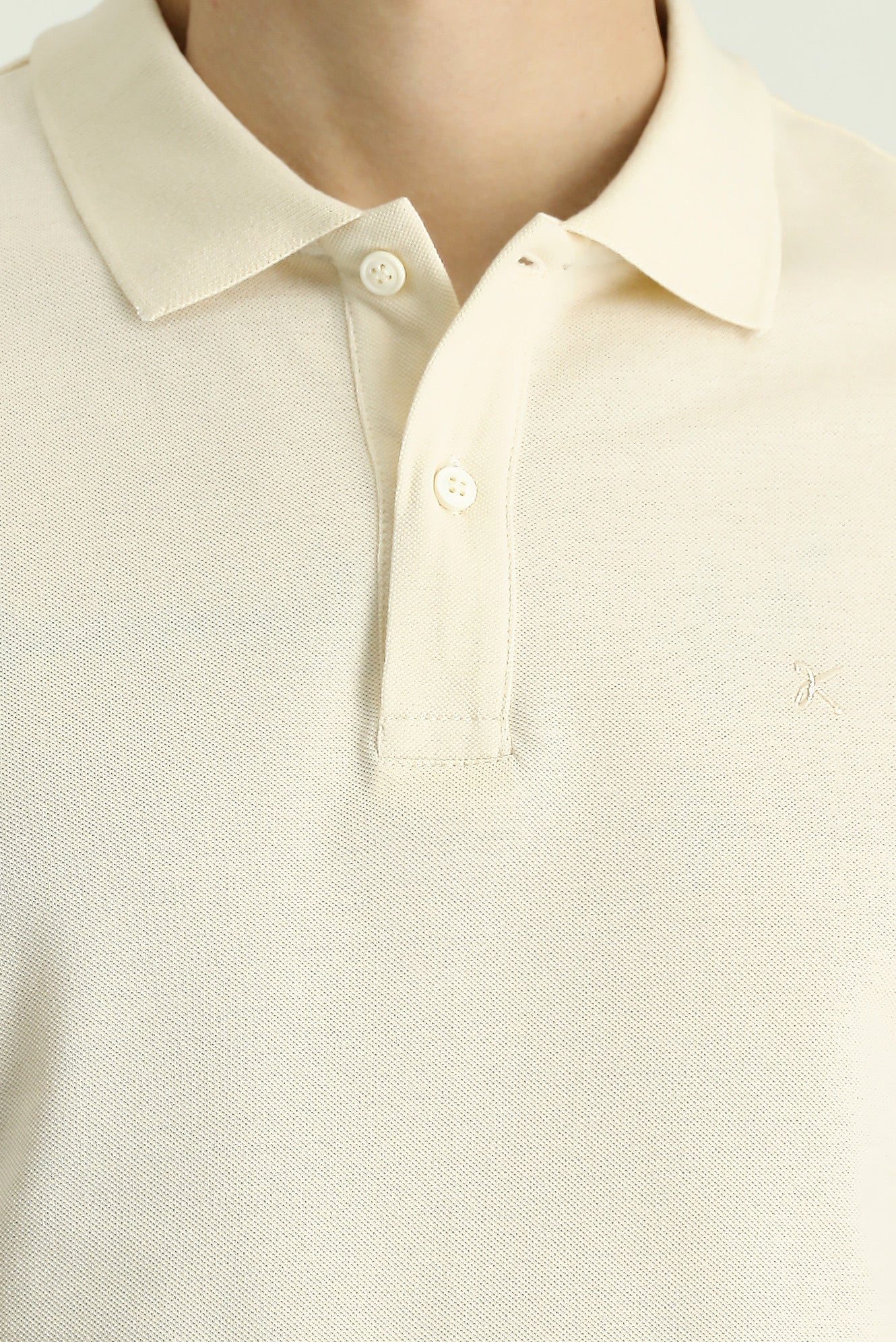 Krem Polo Yaka Slim Fit Dar Kesim Nakışlı Pamuk Tişört - Image 6