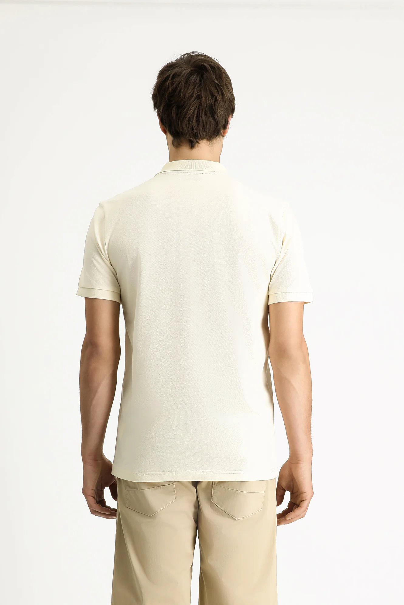 Krem Polo Yaka Slim Fit Dar Kesim Nakışlı Pamuk Tişört - Image 5