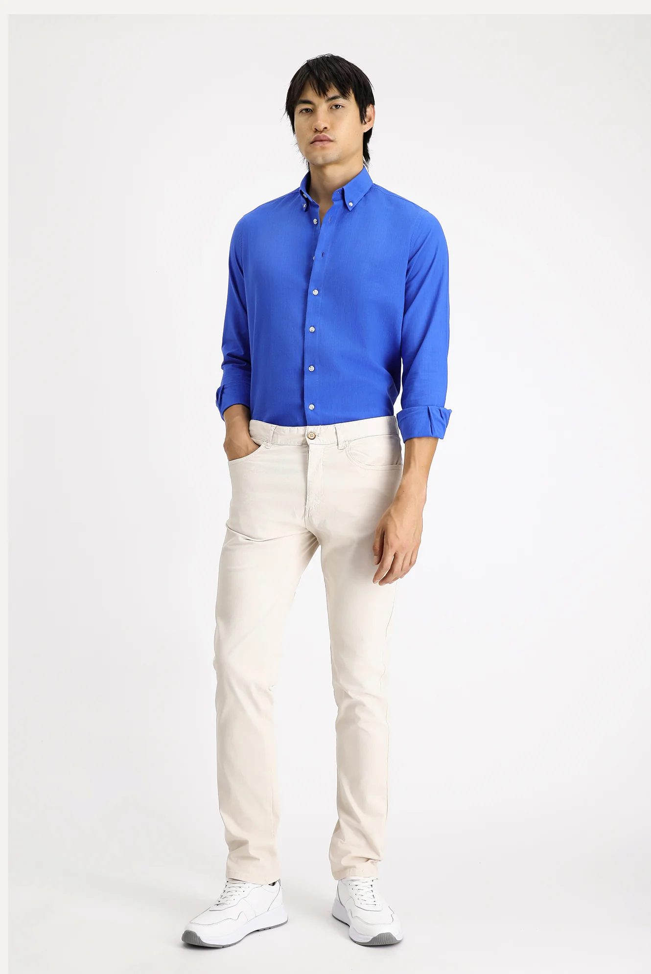 Krem Regular Fit Standart Kesim Likralı Kanvas / Chino Pantolon