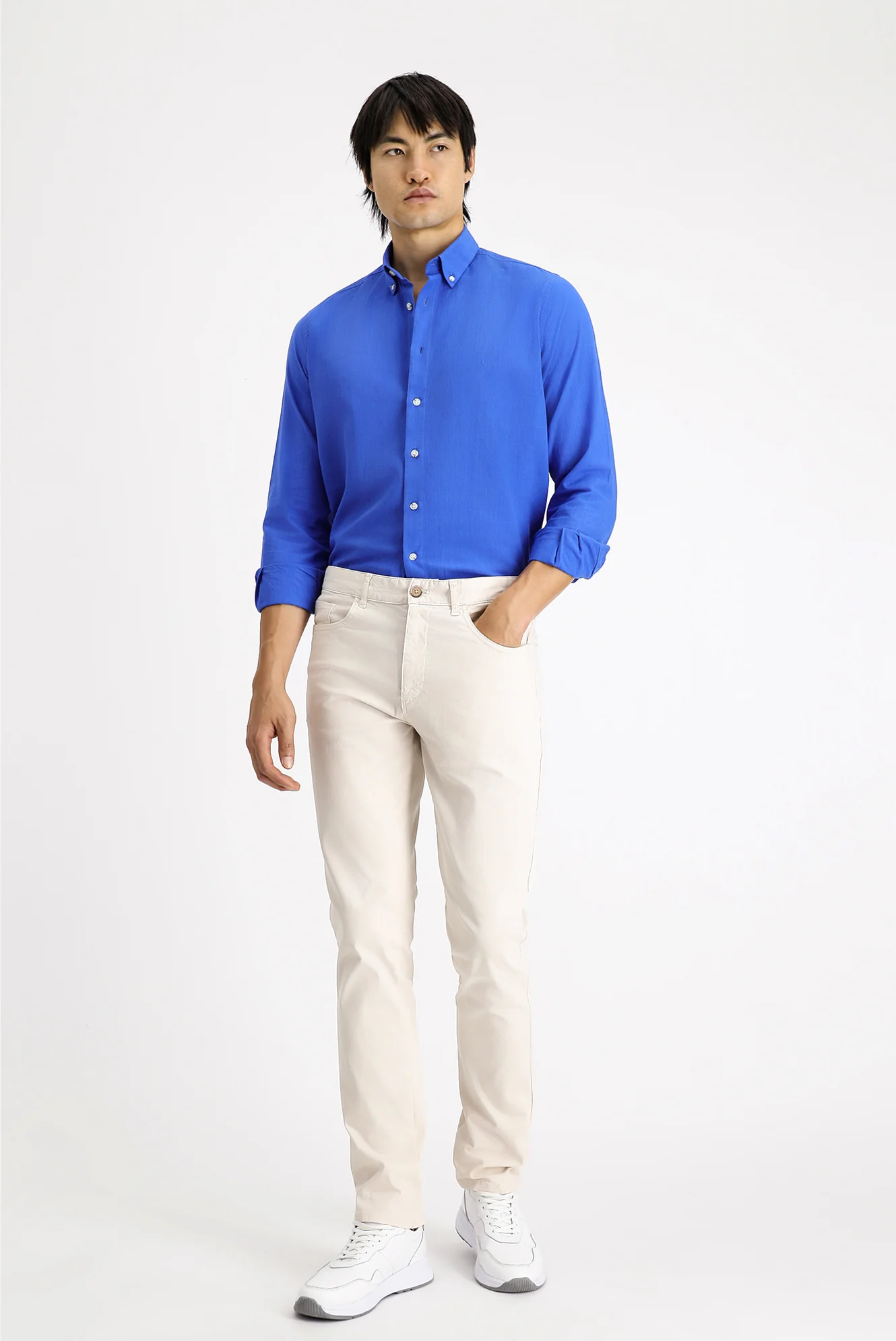 Krem Regular Fit Standart Kesim Likralı Kanvas / Chino Pantolon - Image 2