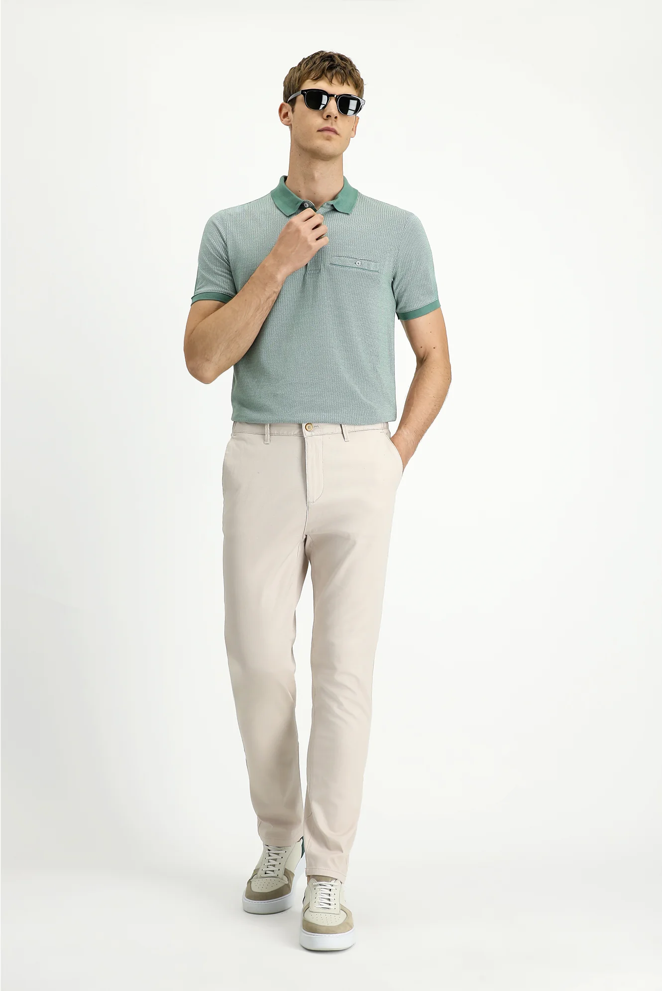 Krem Slim Fit Dar Kesim Beli Lastikli Likralı Kanvas / Chino Pantolon - Image 2