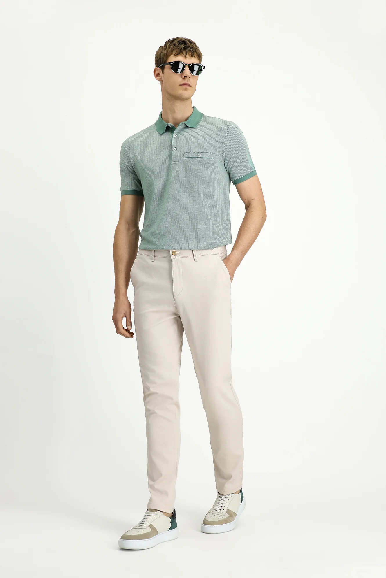 Krem Slim Fit Dar Kesim Beli Lastikli Likralı Kanvas / Chino Pantolon - Image 3