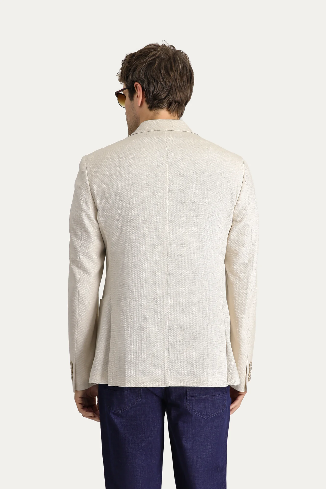 Krem 7 Drop Slim Fit Dar Kesim Klasik Desenli Ceket - Image 4
