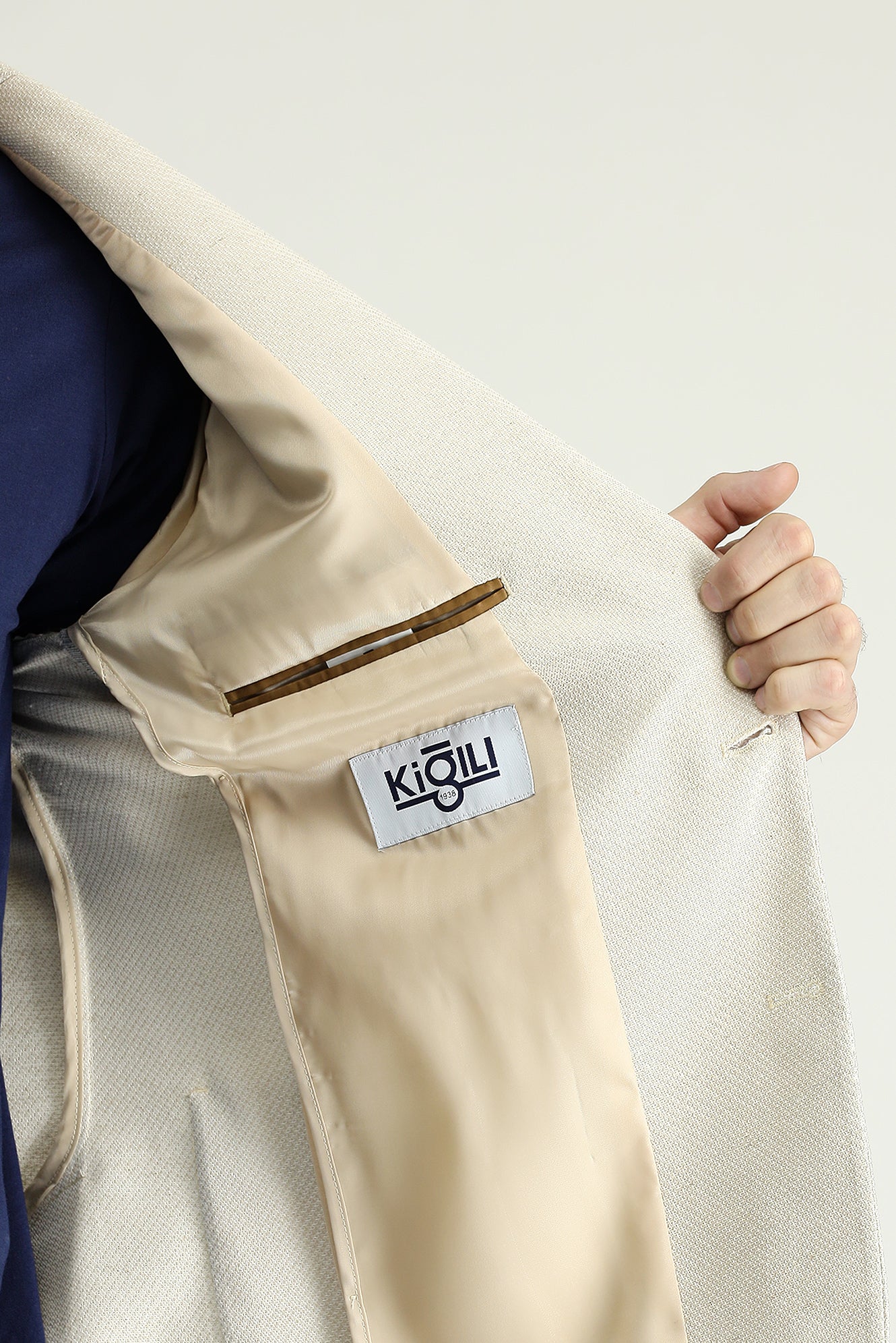 Krem 7 Drop Slim Fit Dar Kesim Klasik Desenli Ceket - Image 6