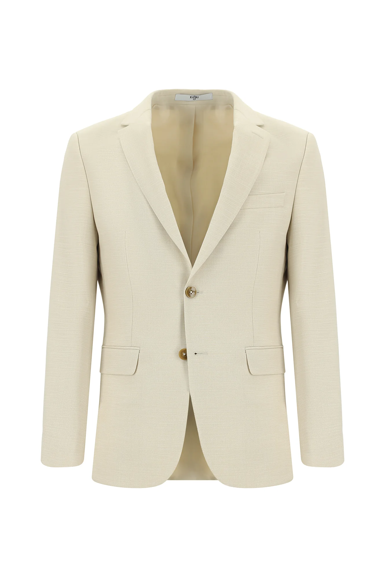 Krem 7 Drop Slim Fit Dar Kesim Desenli Takım Elbise - Image 2