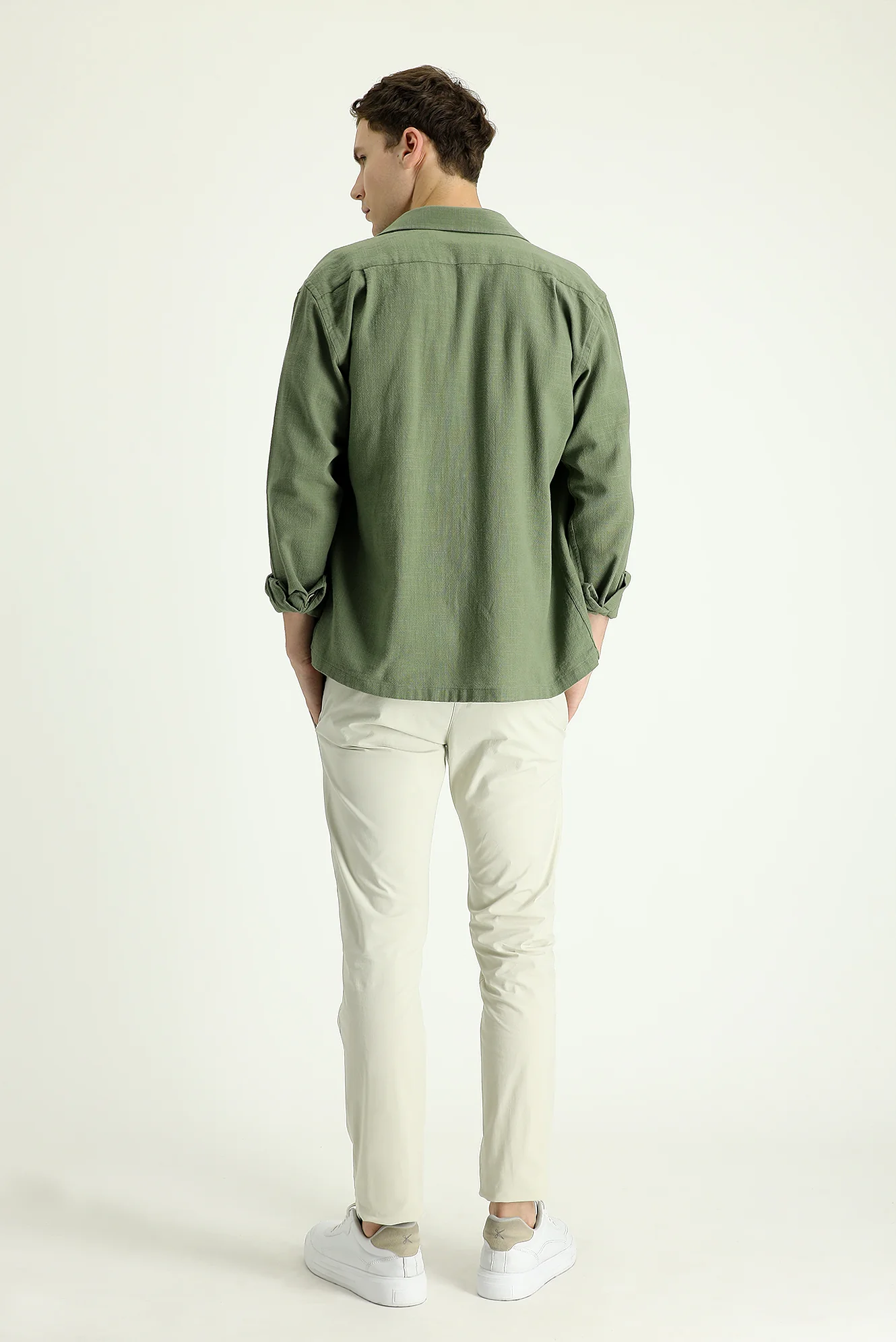 Krem Slim Fit Dar Kesim Likralı Kanvas / Chino Pantolon - Image 2