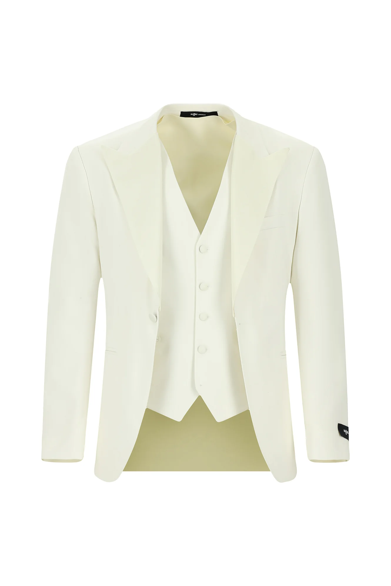 Krem 7 Drop Slim Fit Dar Kesim Sivri Yaka Yelekli Smokin & Damatlık - Image 2