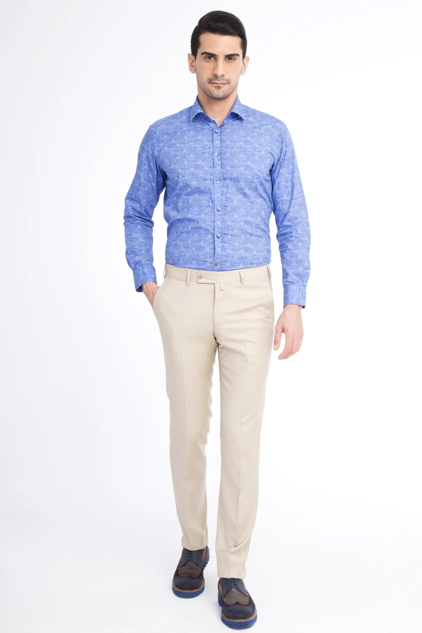 Krem 7 Drop Slim Fit Dar Kesim Yünlü Klasik Kumaş Pantolon