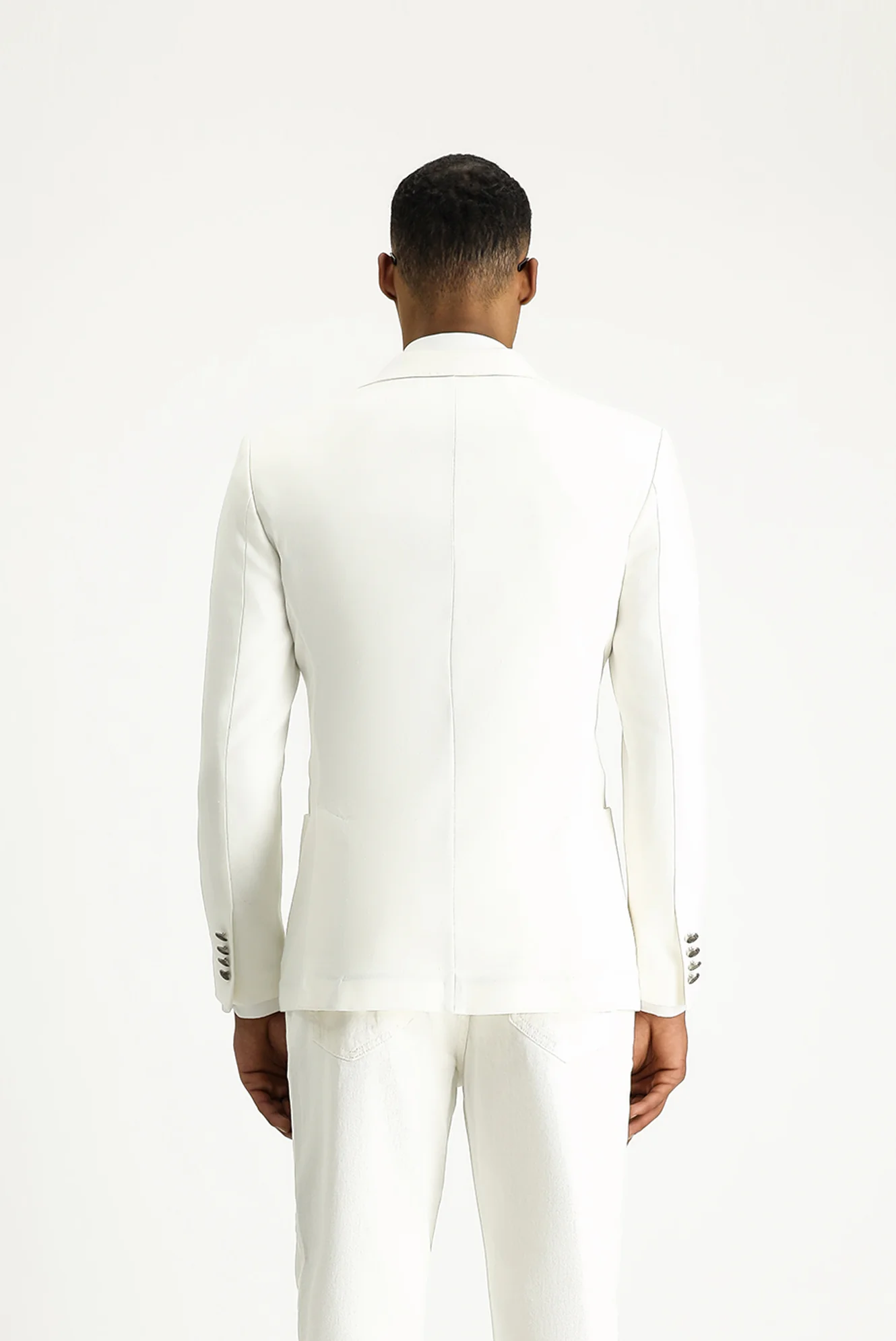 Krem 7 Drop Super Slim Fit Eksra Dar Kesim Kruvaze Keten Karışımlı Ceket - Image 3