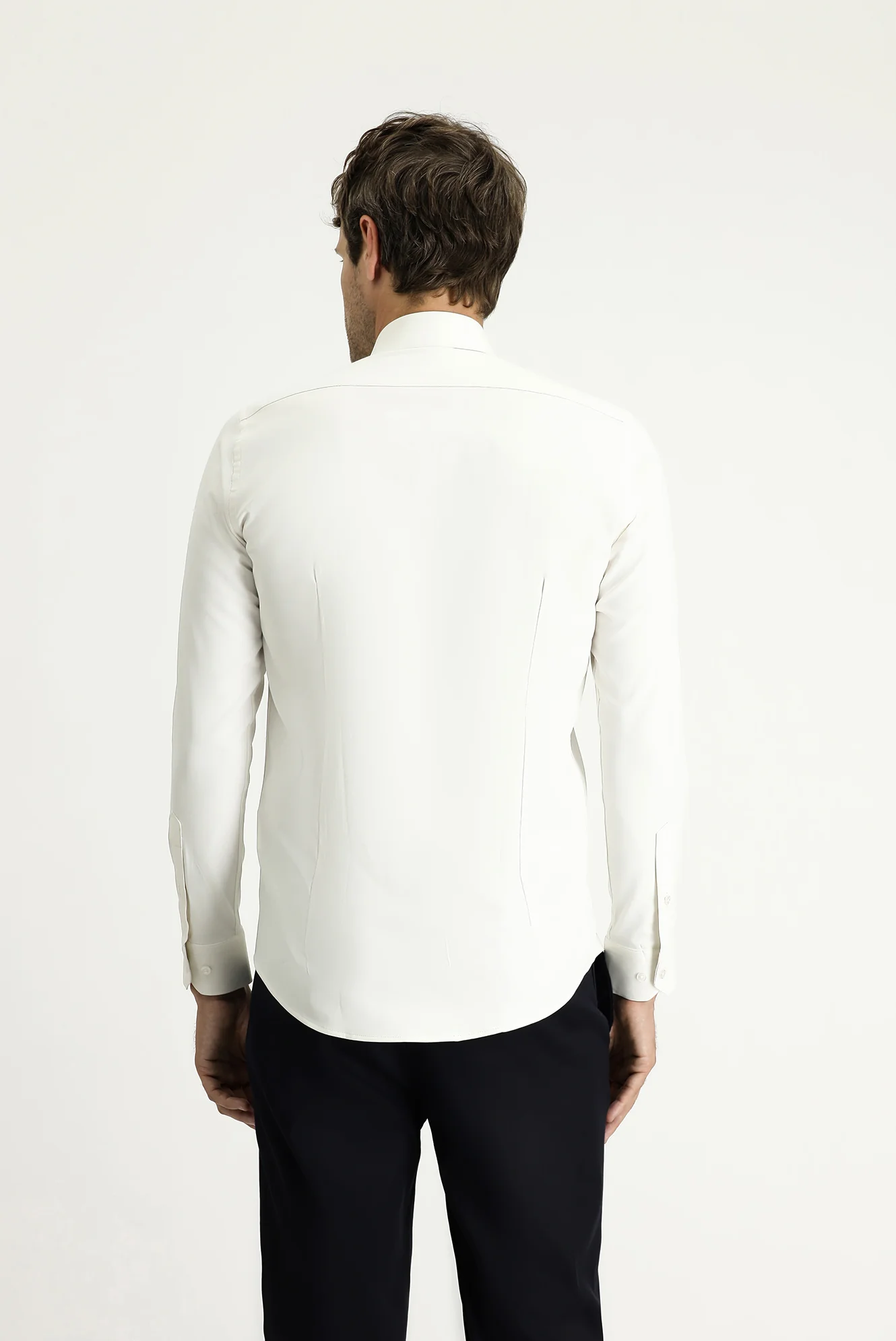 Krem Uzun Kol Slim Fit Dar Kesim Klasik Pamuklu Gömlek - Image 5