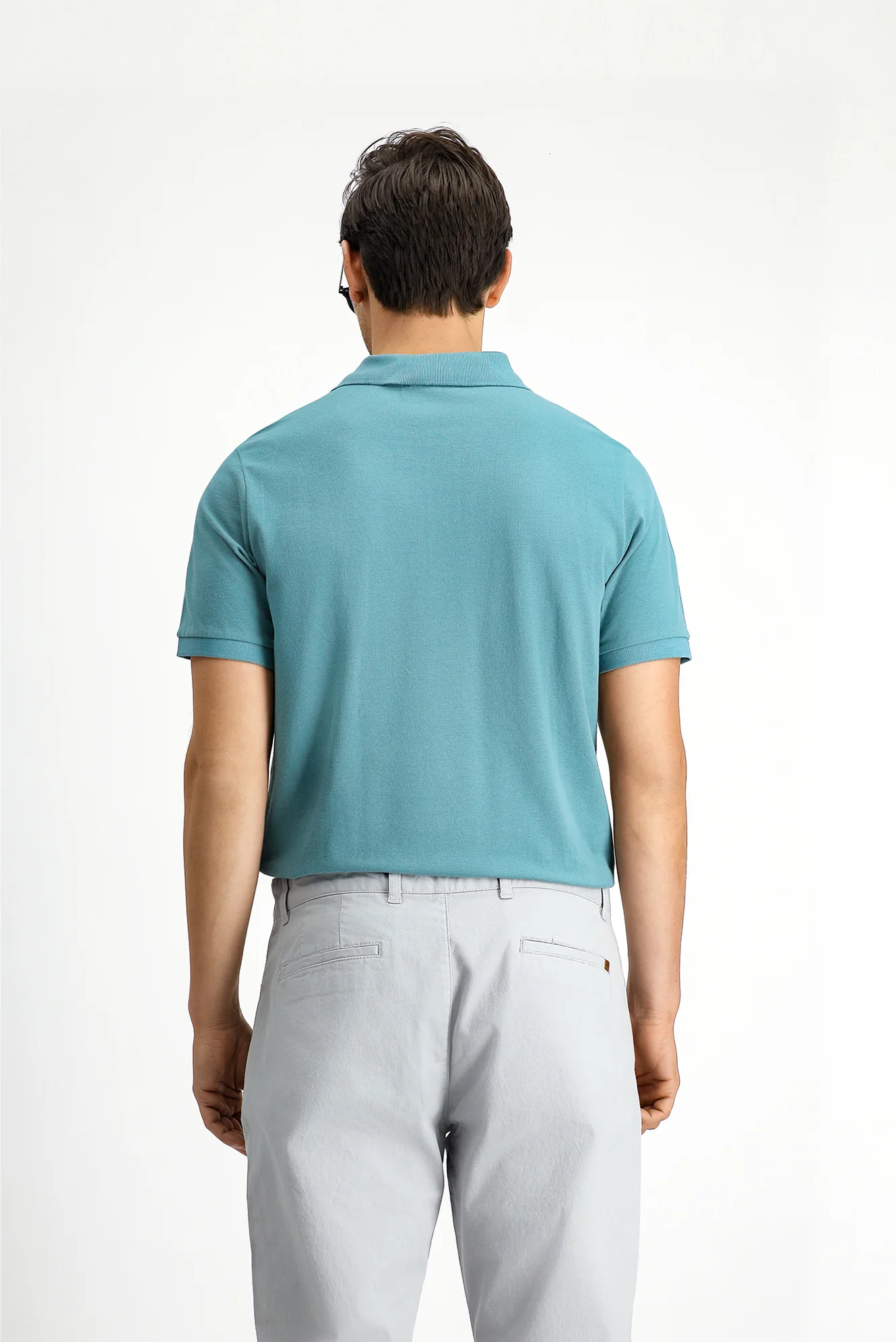 Küf Yeşili Polo Yaka Regular Fit Nakışlı Pamuk Tişört - Image 4