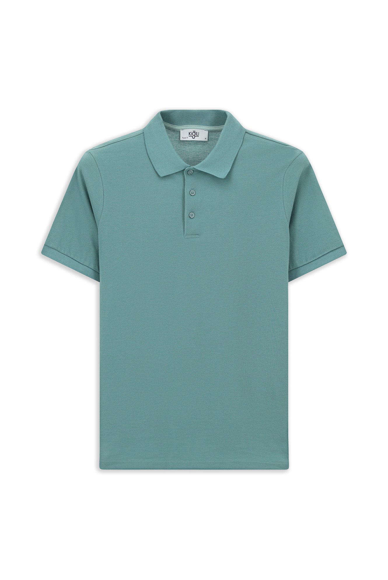 Küf Yeşili Polo Yaka Regular Fit Nakışlı Pamuk Tişört - Image 7