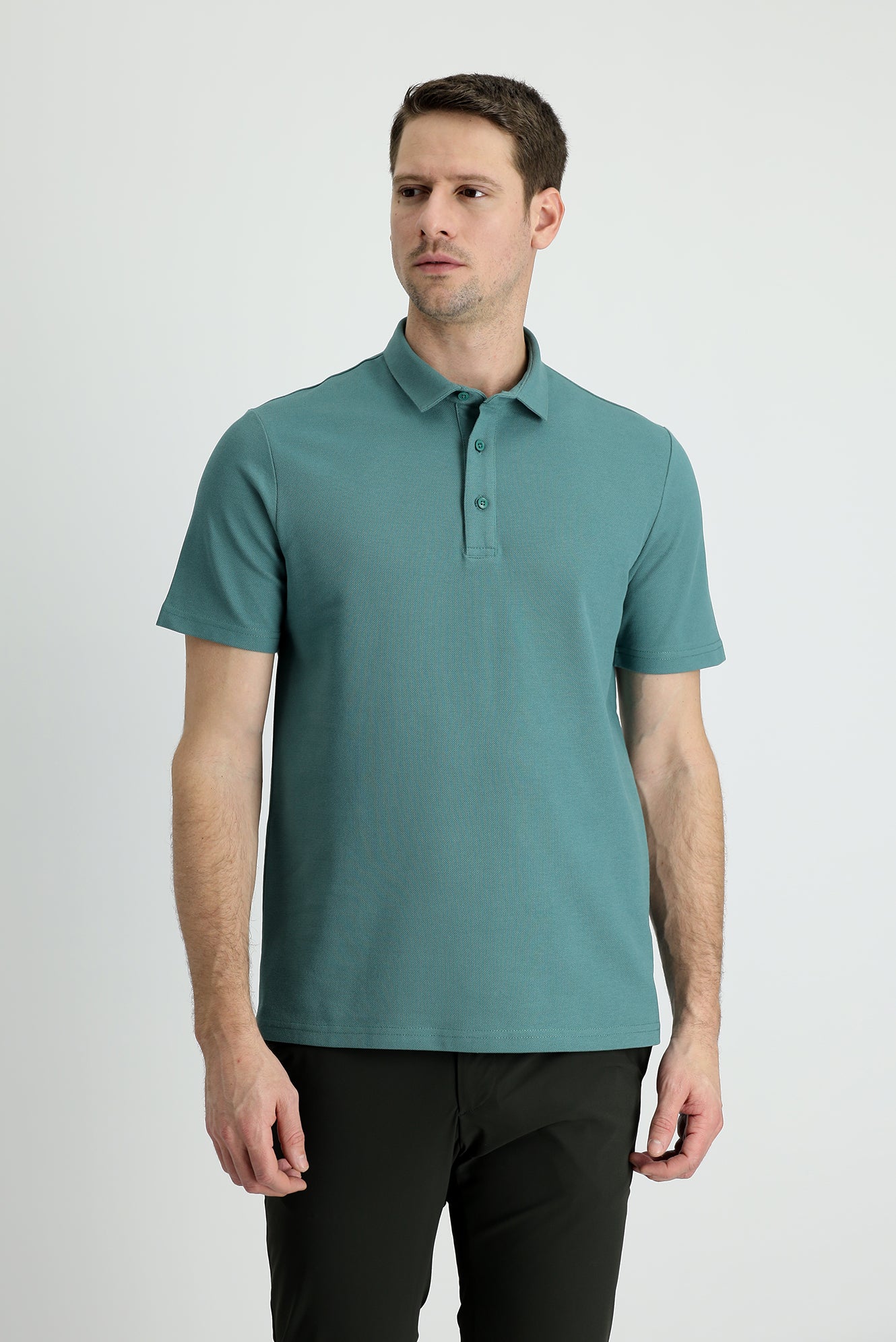 Küf Yeşili Polo Yaka Slim Fit Dar Kesim Pamuk Tişört - Image 2