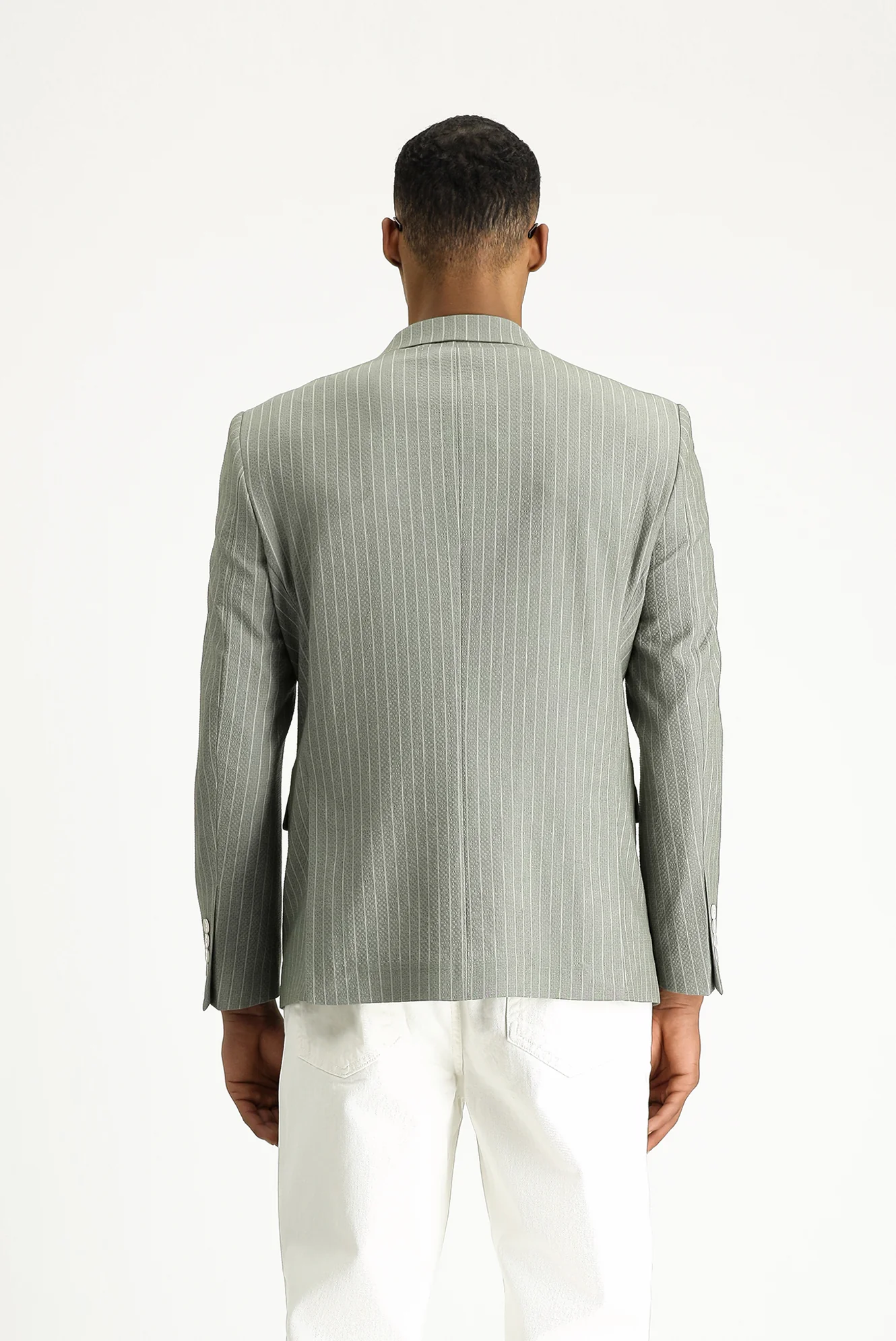 Küf Yeşili 7 Drop Slim Fit Dar Kesim Çizgili Kruvaze Ceket - Image 3