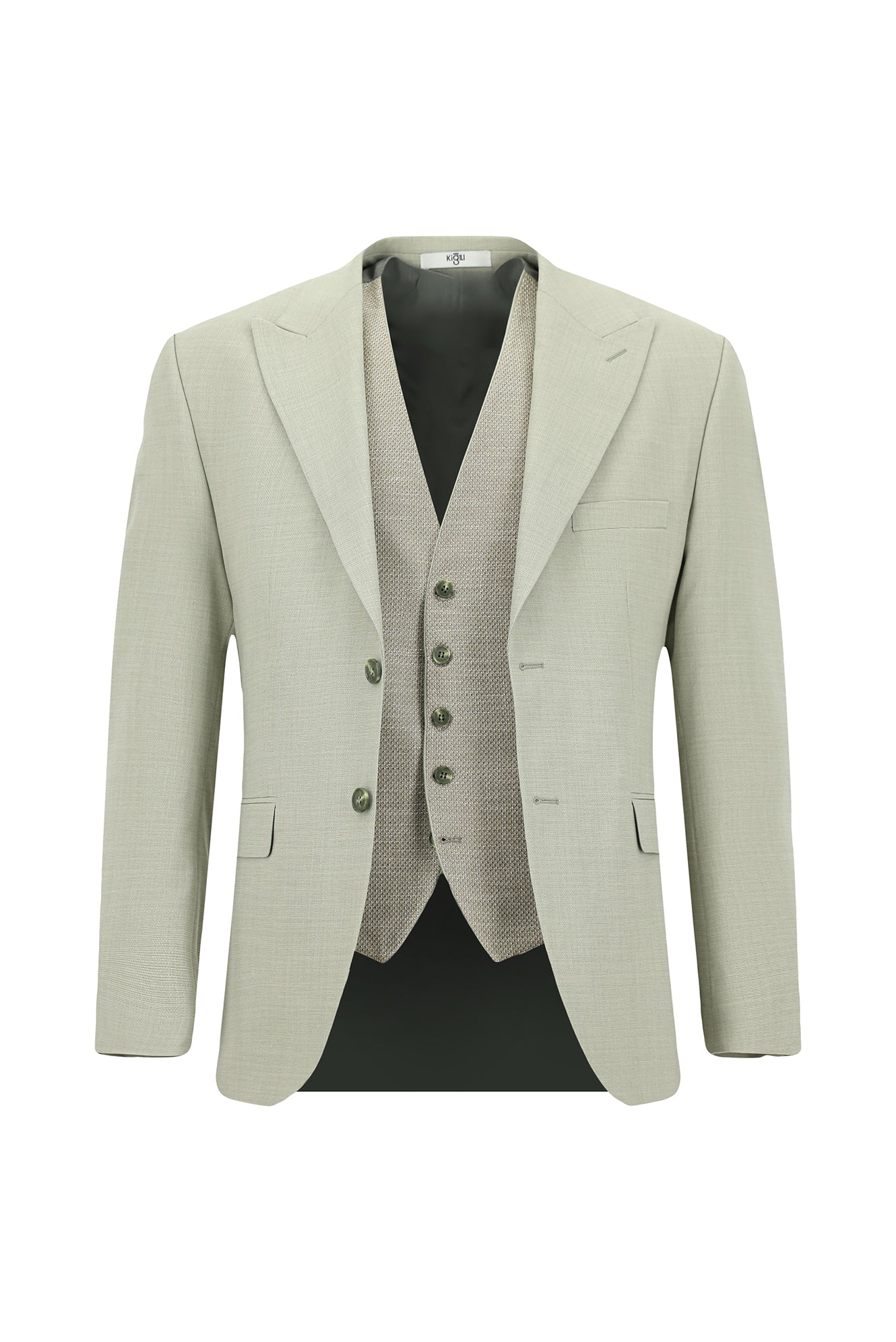 Küf Yeşili 7 Drop Slim Fit Dar Kesim Yelekli Kombinli Takım Elbise - Image 2