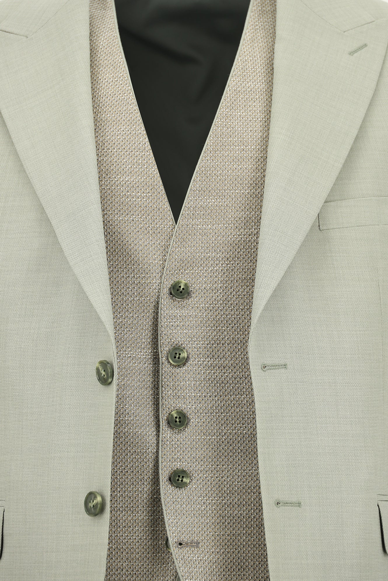 Küf Yeşili 7 Drop Slim Fit Dar Kesim Yelekli Kombinli Takım Elbise - Image 4