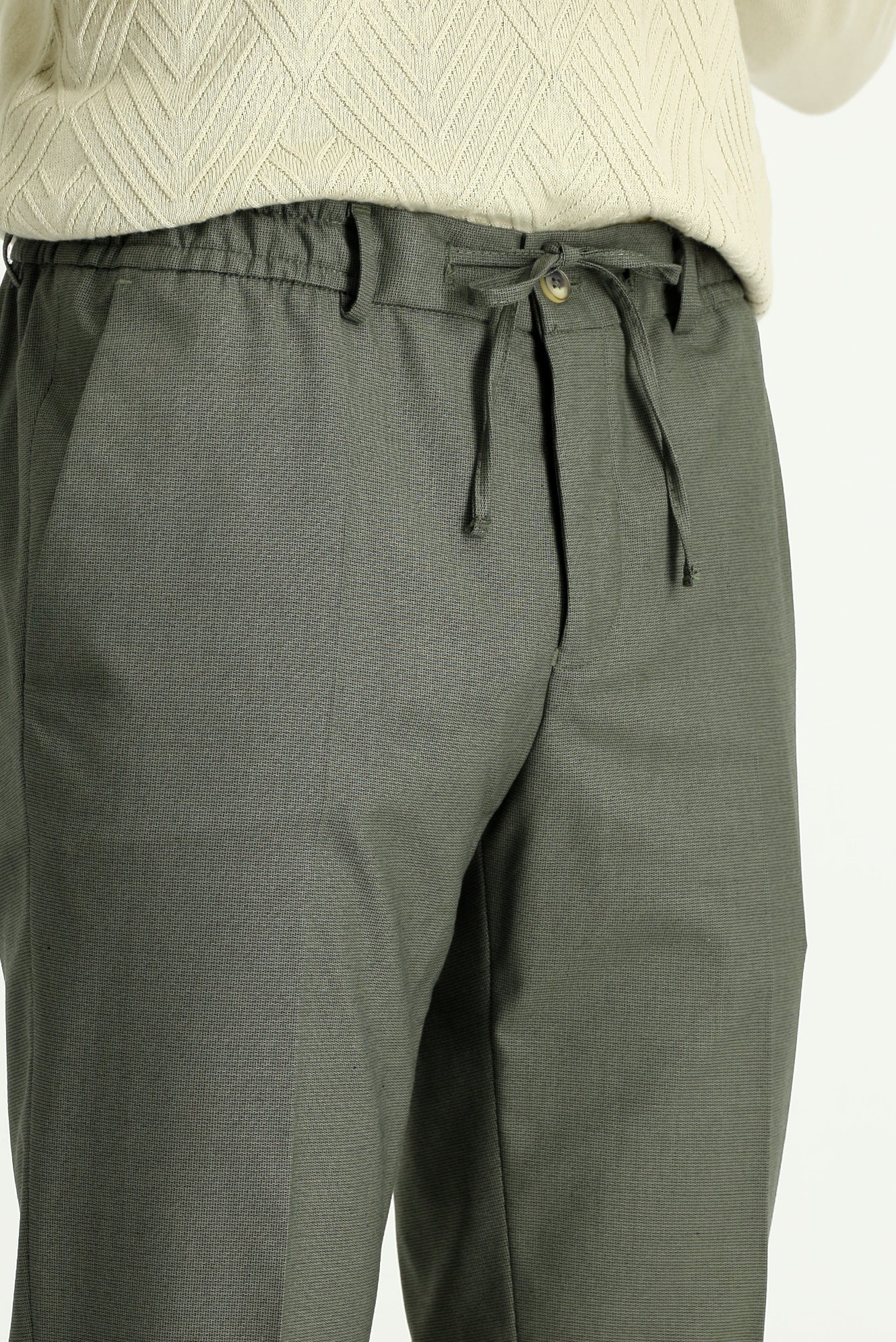 Küf Yeşili 7 Drop Super Slim Fit Eksra Dar Kesim Likralı Beli Lastikli İpli Klasik Kumaş Pantolon - Image 3