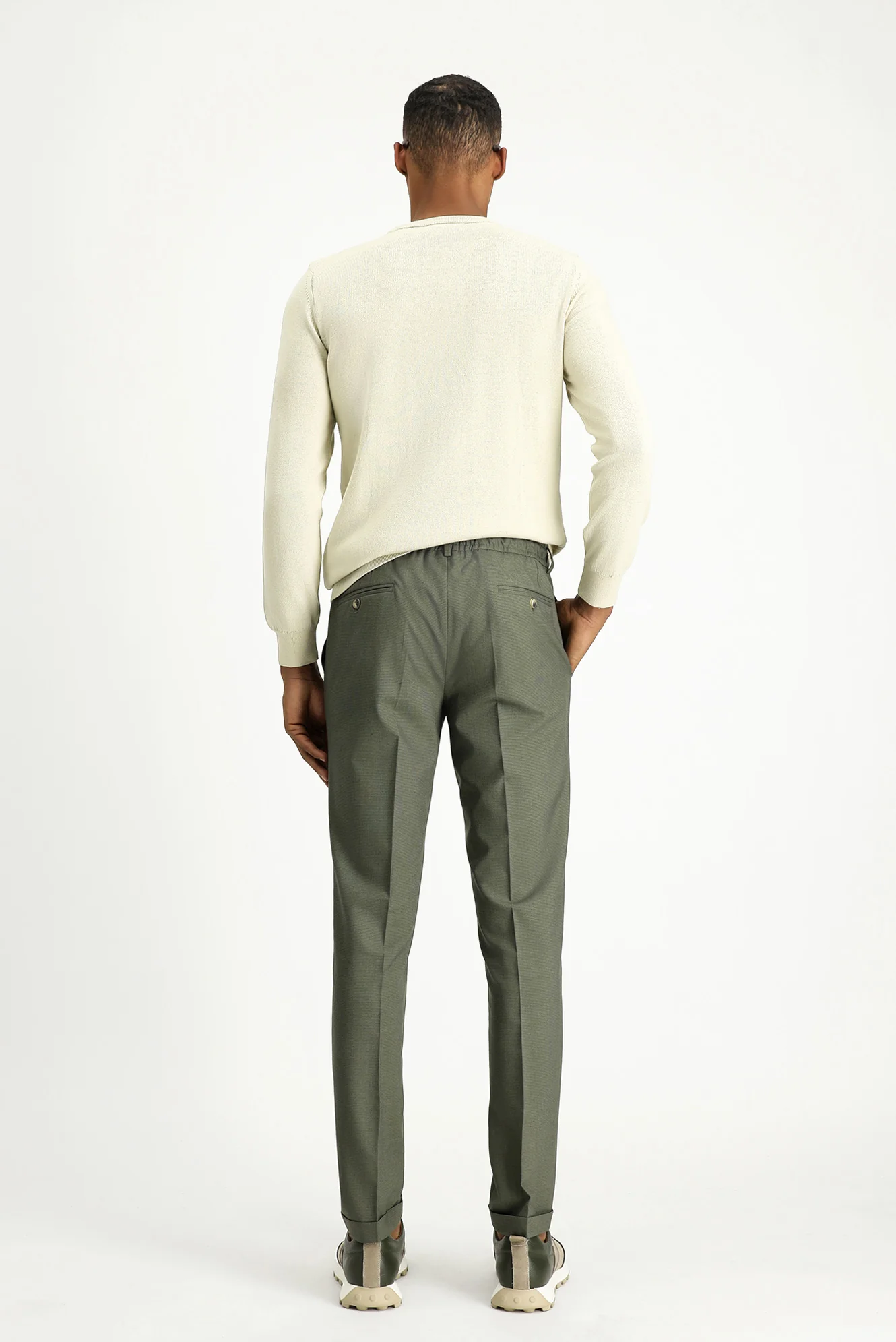 Küf Yeşili 7 Drop Super Slim Fit Eksra Dar Kesim Likralı Beli Lastikli İpli Klasik Kumaş Pantolon - Image 4